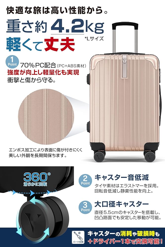 【3/18迄値下げ】velskyf キャリーケース／スーツケース　Lサイズ Amazon.co.jp: [VELSKYF] 現役客室乗務員監修 スーツケース