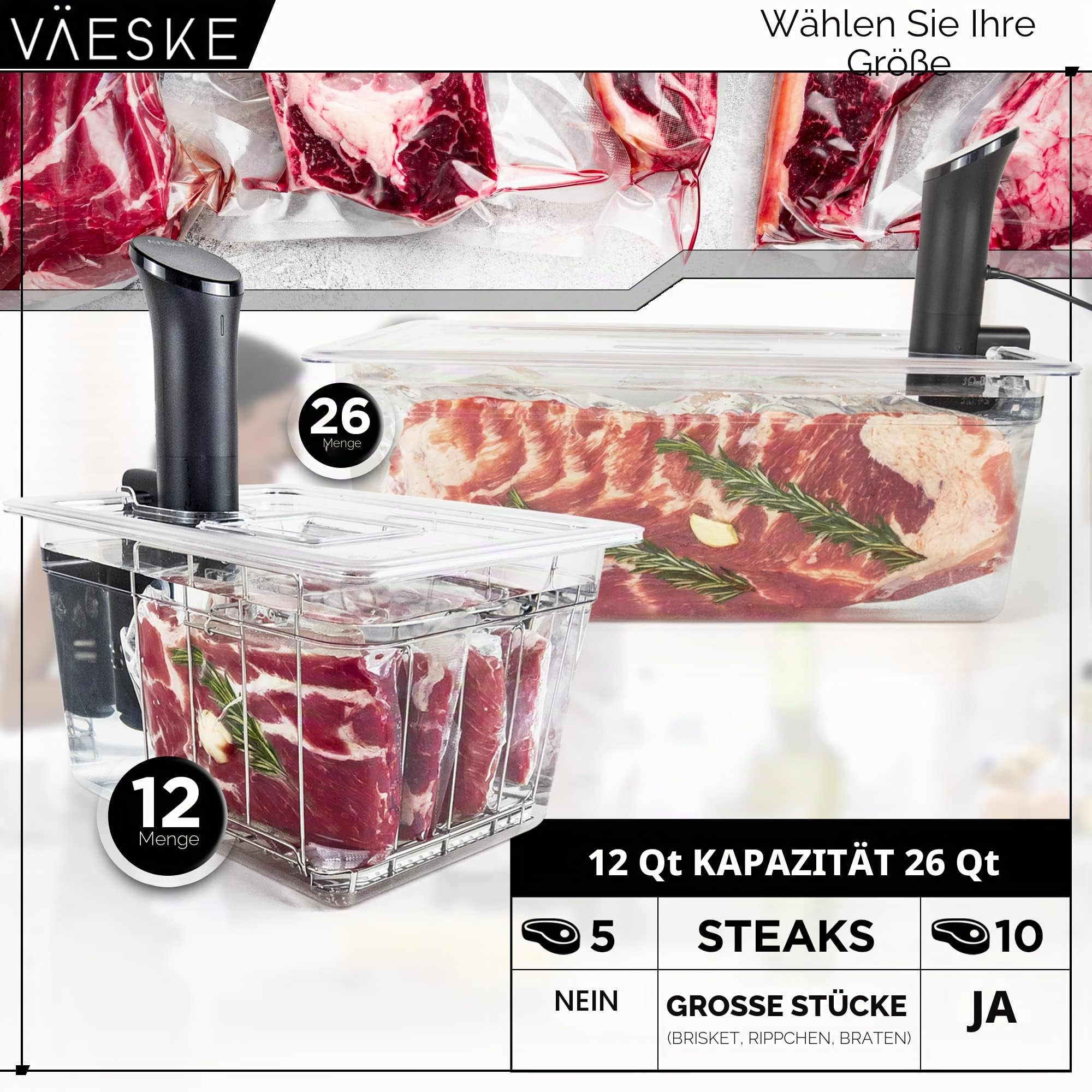VÄESKE Isolierter Sous-Vide-Behälter mit Deckel und Gestell, speichert Wärme und schützt Arbeitsflächen, funktioniert mit den meisten Sous-Vide-Kochfeldern (12 QT)