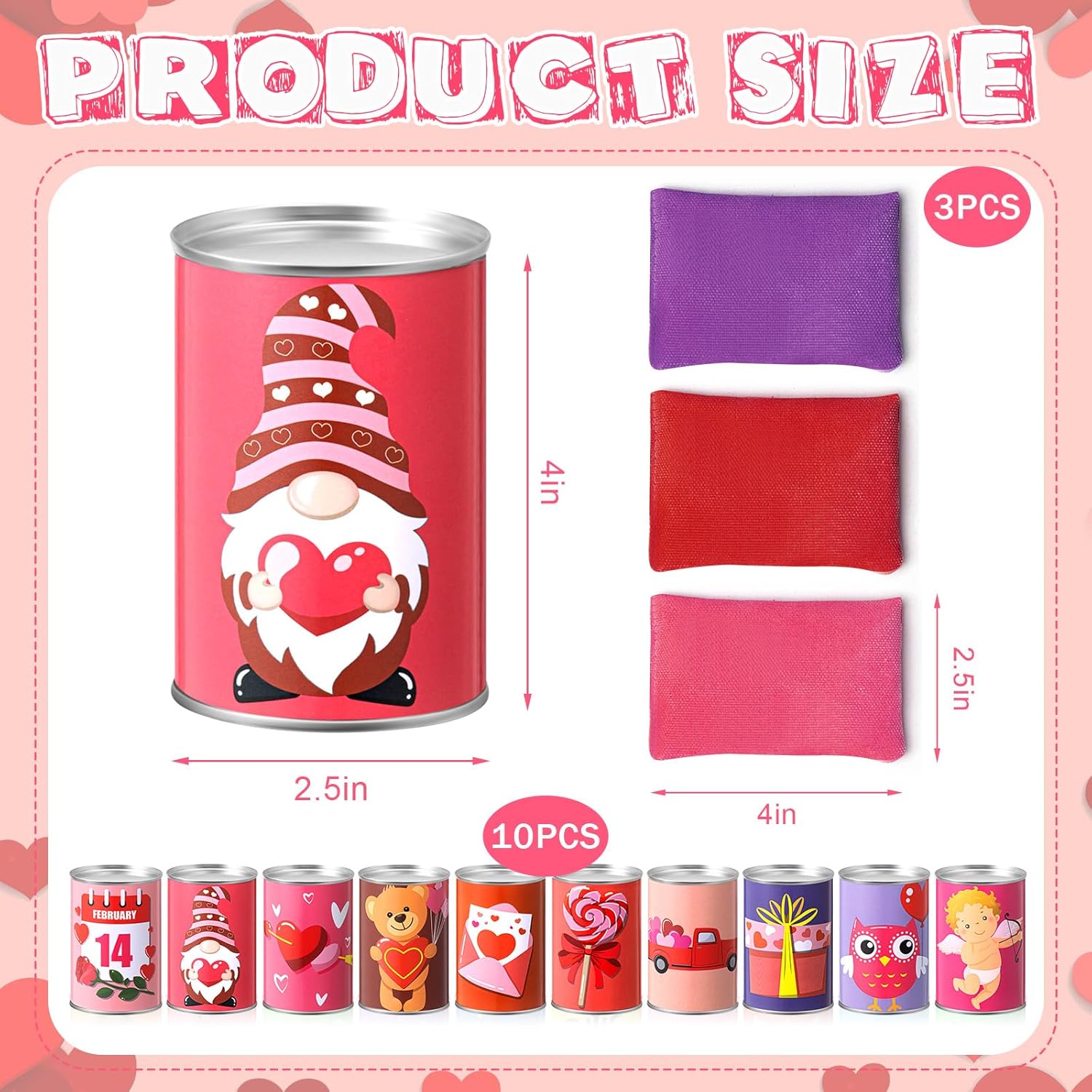 Libima 13 Pcs Valentines Day Game Carnival Party Bean Bag Toss Sturdy Knockdown Outdoor Can Party Game with 10 Tin Cans and 3 Bean Bags for Outdoor and Indoor(Pink) Pink Valentines