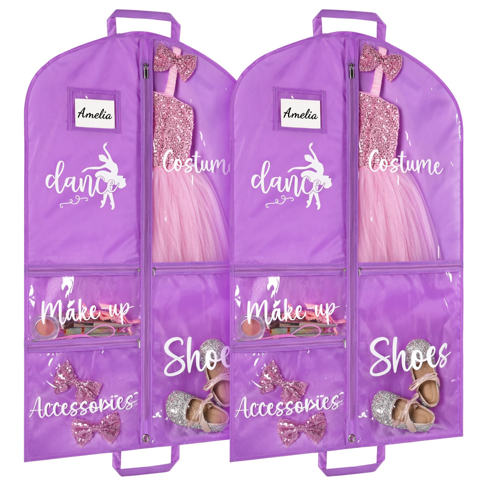 DEEKA 2 Pack Dance Garment Bag for Hanging Clothes with Zipper Pockets Dance Accessories Essentials Uniform Costume 40