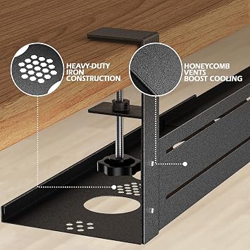 Retractable Under Desk Cable Management - No Drill 46–73 cm Cable Management Tray with Clamp Mount, Desk Cable Tray for Office, Gaming,Standing Desks(Black)