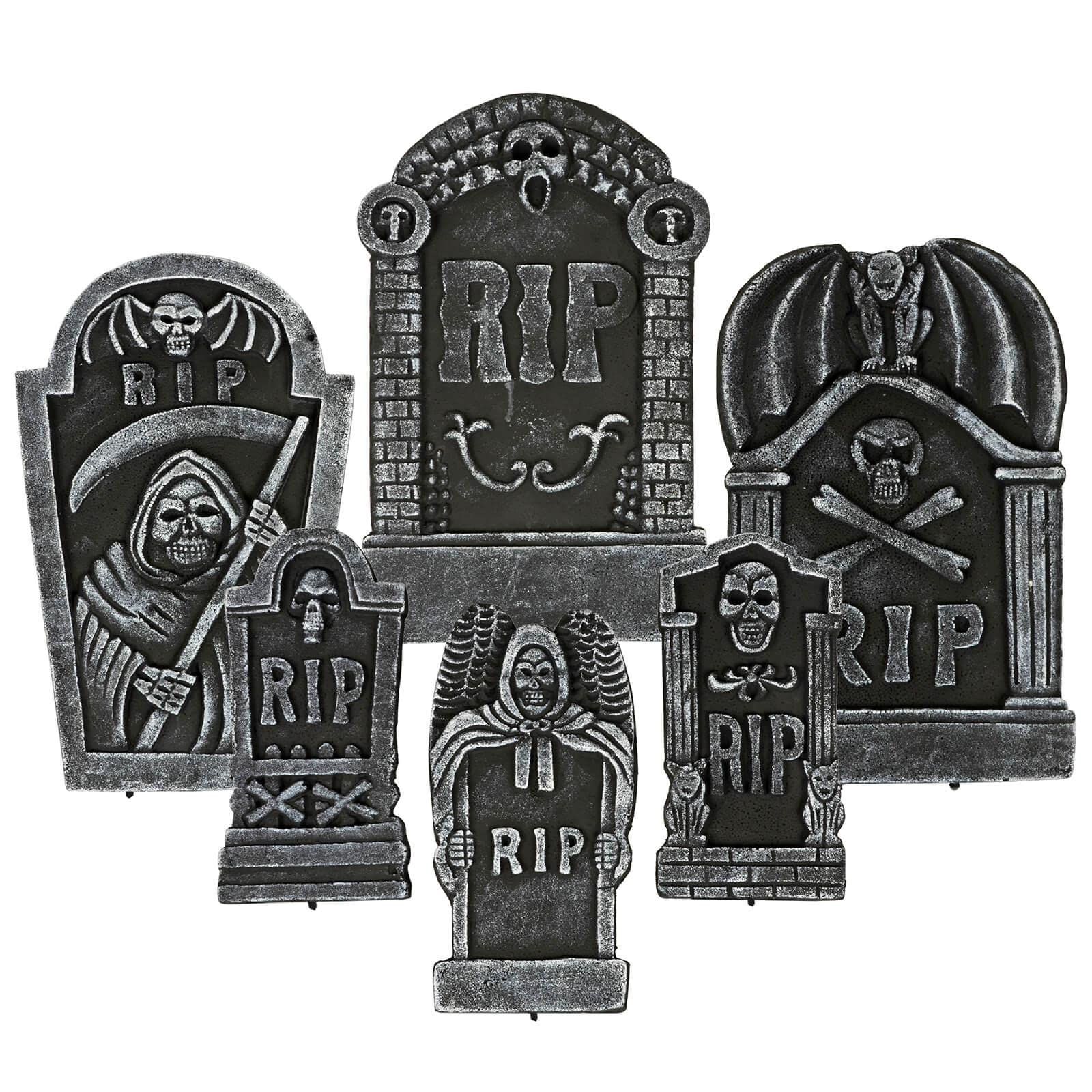 Cackle & Co Grey 6 Piece Halloween Tombstone Set Graveyard Party Props Indoor Outdoor 48Cm
