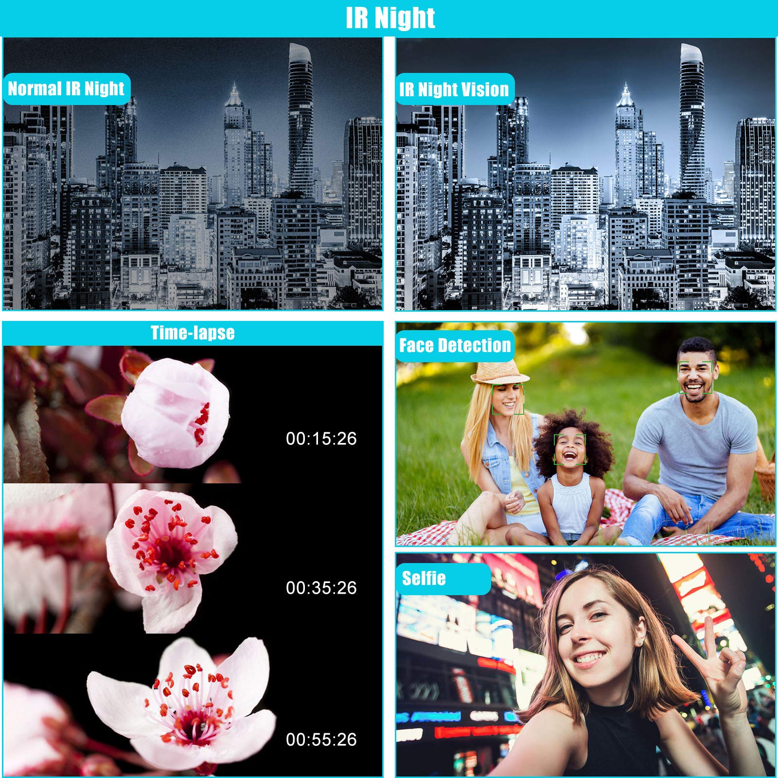 CAMKORY Videocamera 4K 48MP Videocamera WiFi, Vlogging Camera per YouTube 16X zoom digitale, schermo touch IPS da 3.0 pollici, visione notturna a infrarossi, con microfono, caricatore a batteria e 2