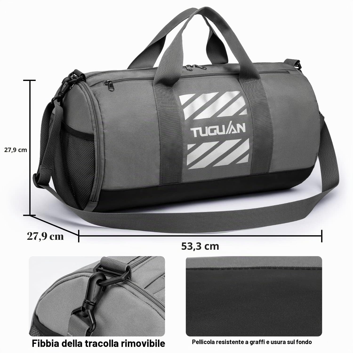 TUGUAN Borsone Palestra Uomo 40L Borsa Palestra Piccola con Scomparto Scarpe e Tasca Umida Borsa Sportiva da Viaggio