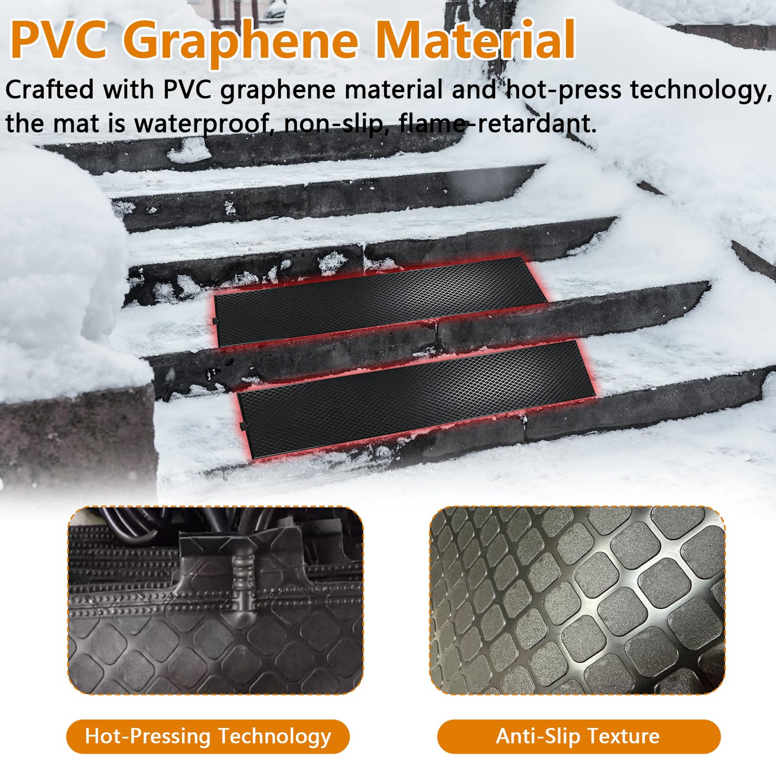 Tapis de fonte de la neige pour marches d'escalier, tapis chauffants pour déneigement en hiver