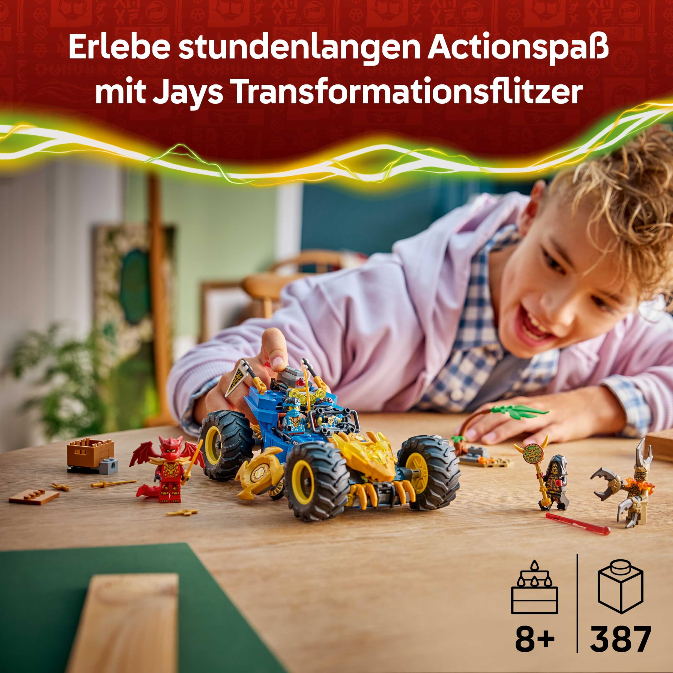 LEGO NINJAGO 2in1 Jays Transformationsflitzer - Ninja Truck mit 5 Minifiguren, inkl. Kai und NYA, sowie Shuriken und Schwertern - Kreatives Geschenk für Jungen ab 8 Jahren und Fans - 71856