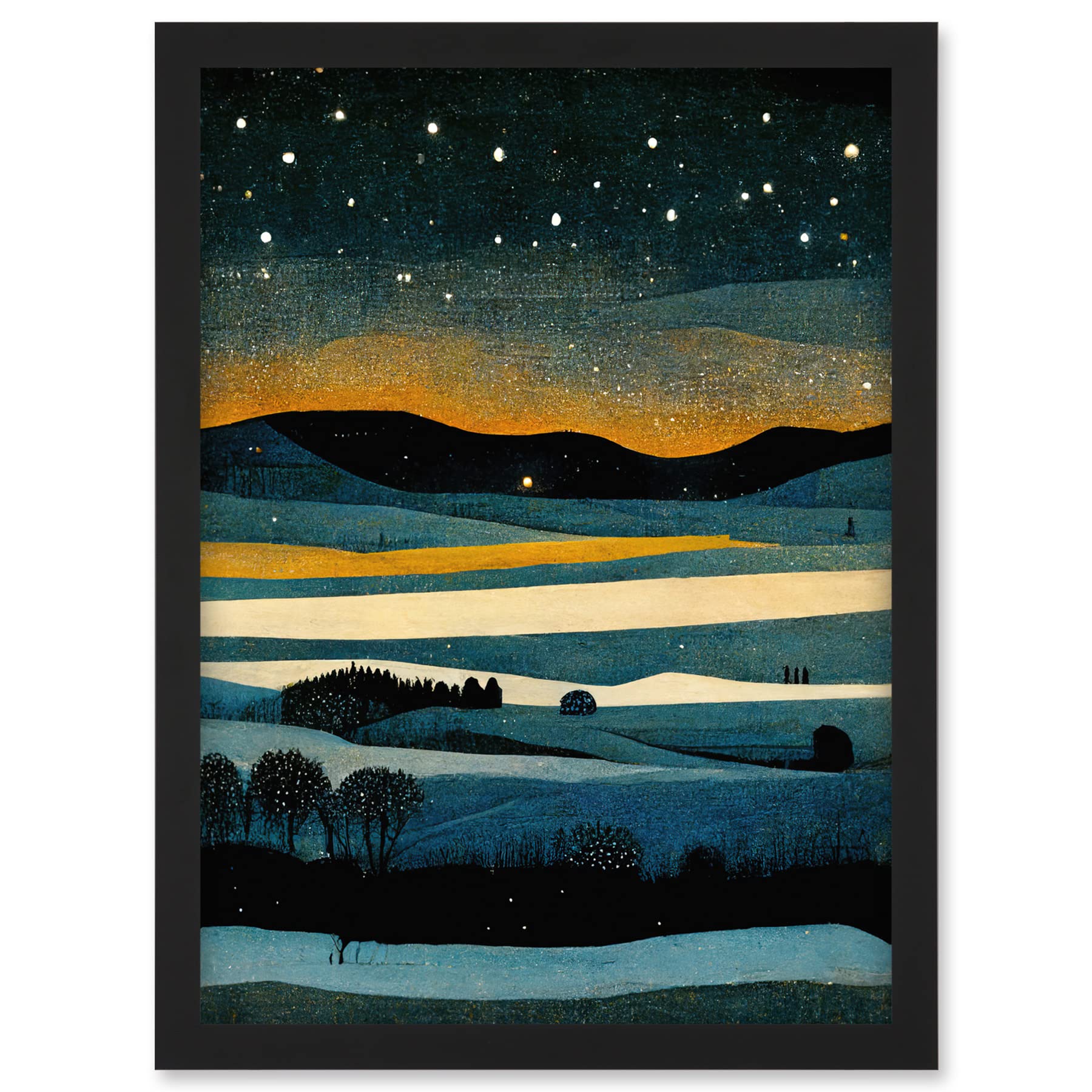 Doppelganger33 LTD Star Filled Twilight Landscape Painting Artwork Framed A3 Wall Art Print
