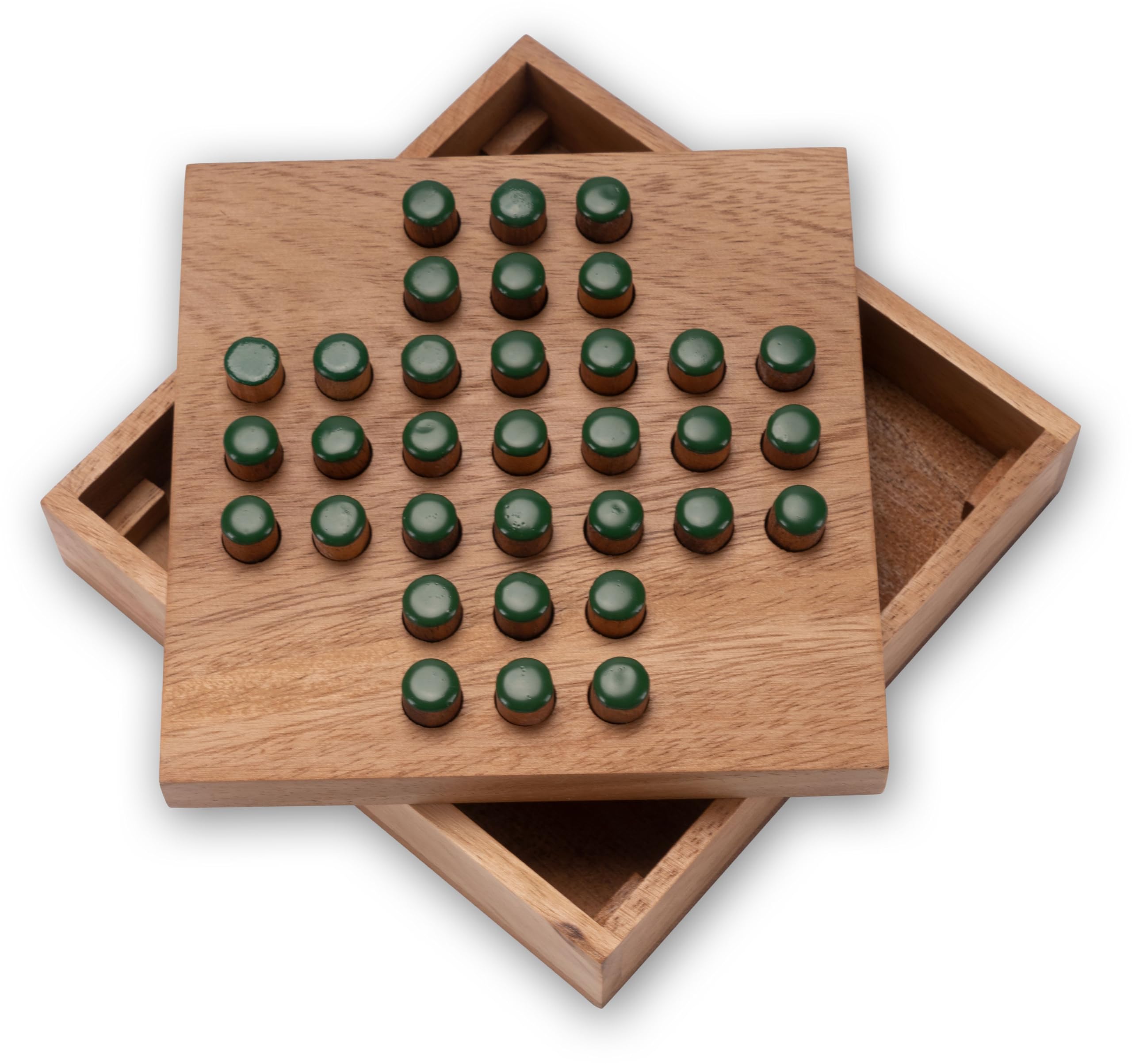 Solitaire LOGOPLAY – Jeu De Réflexion En Bois – 1 Joueur – Plateau 13,5 Cm – Pions Jaunes – Voyage, Détente, Logique