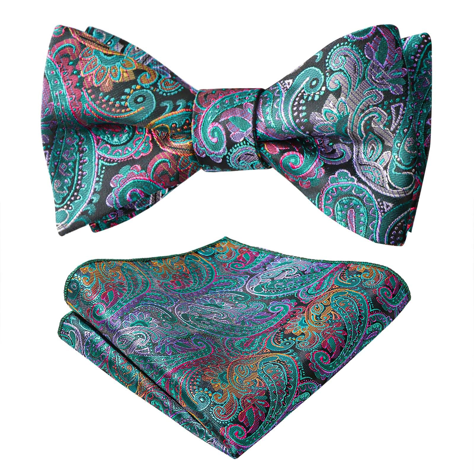 Alizeal Mens 2pcs Paisley Jacquard Self-Tie Bow Tie Pocket Square Set