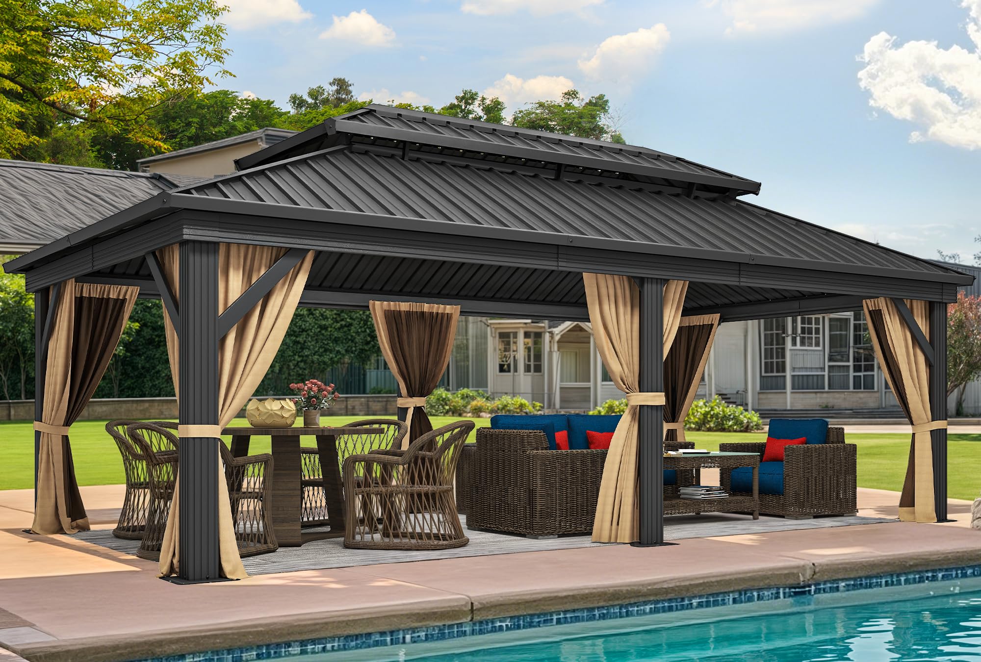 Amazon.com : DWVO 12x18ft Hardtop Gazebo Double Roof with Nettings