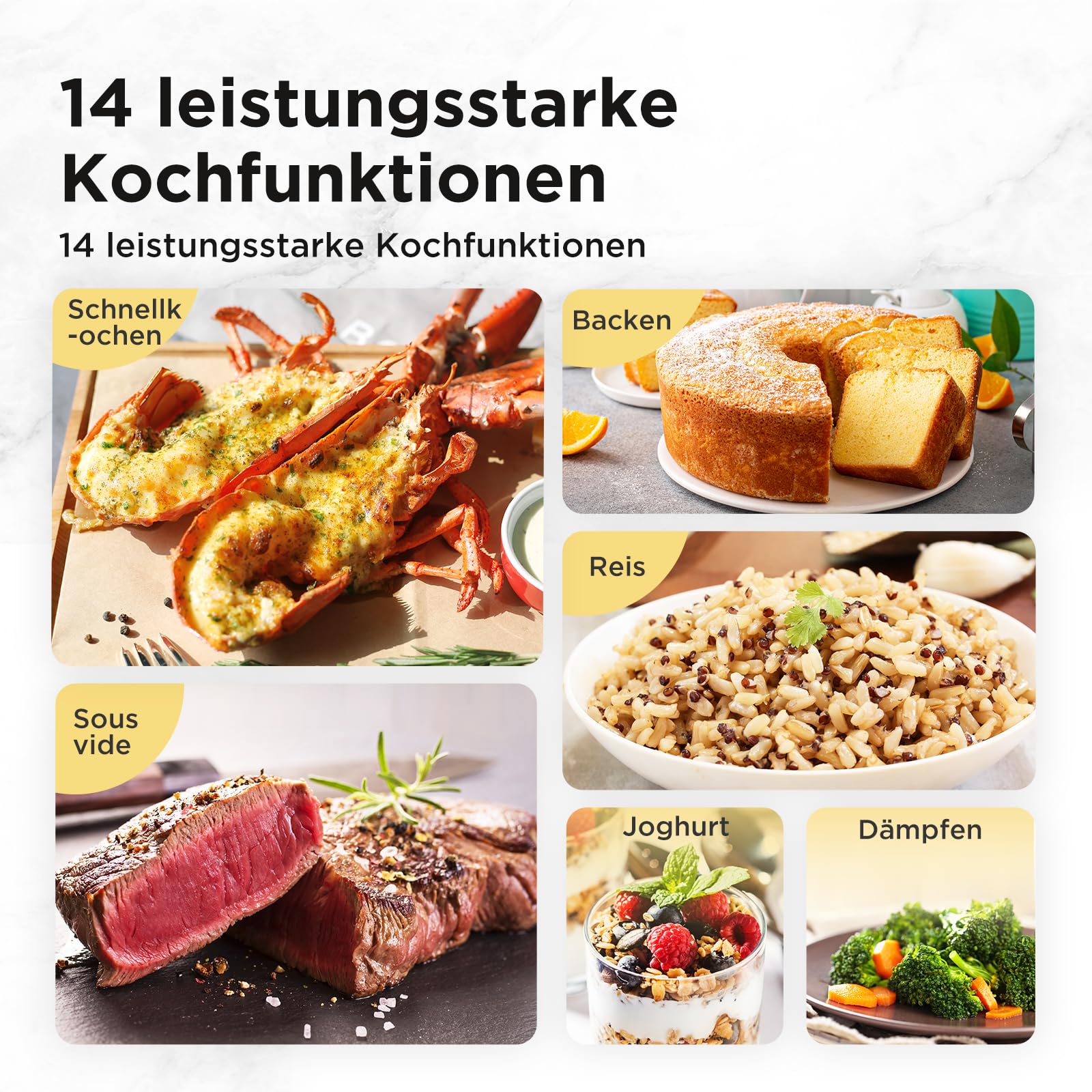 Midea Elektrischer Schnellkochtopf 6L, 9-in-1 Multikocher mit 14 Funktionen, Joghurtbereiter, Reiskocher, Slow Cooker, Sous Vide, Dampfgarer, Nudelkocher, Edelstahl Innentopf, Schwarz