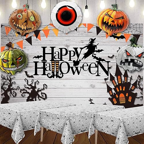Miniatura 8 de 3 manteles de tela de araña de Halloween, de plástico, rectangular, desechable, color negro, con diseño de murciélago aterrador, para suministros de
