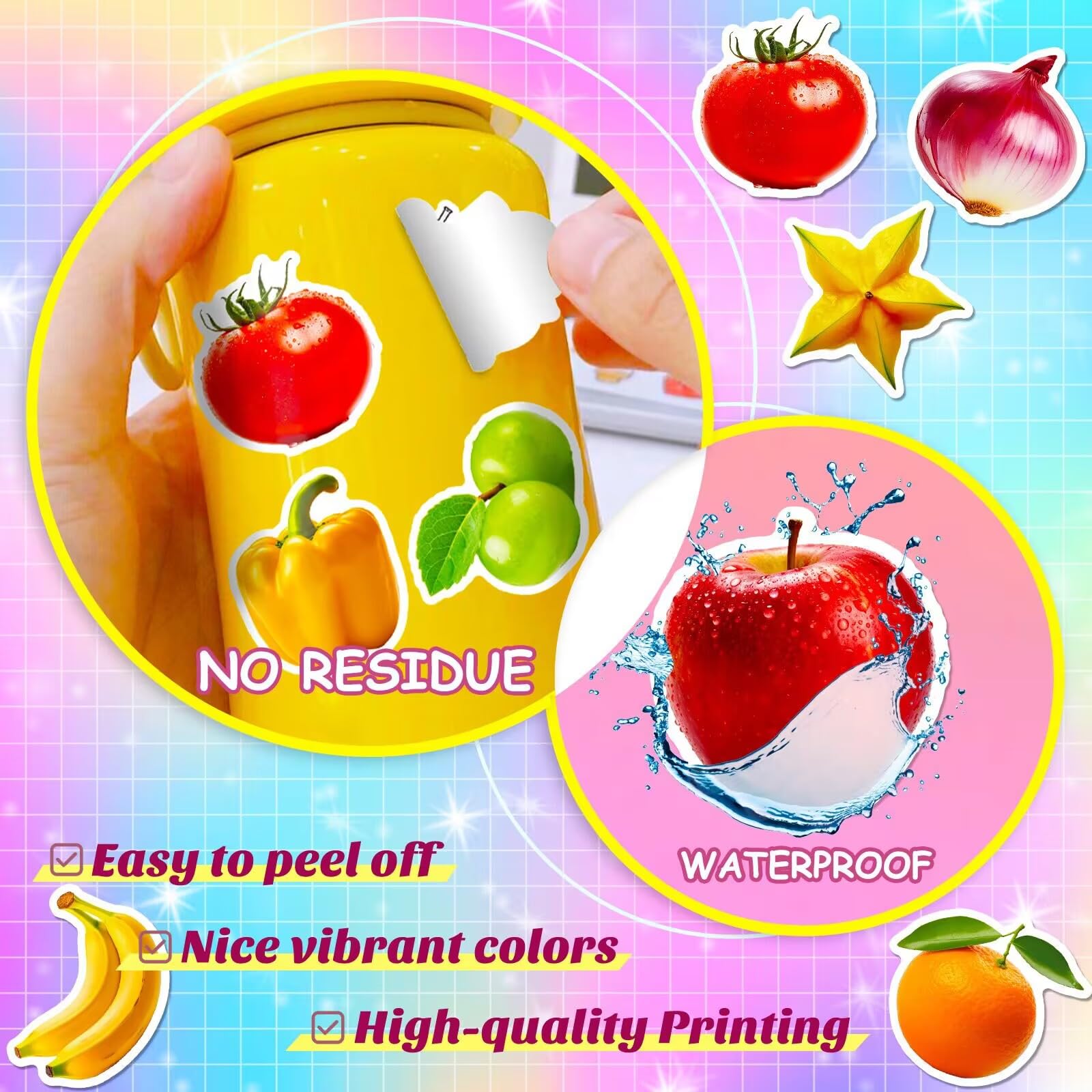 Honbay 100PCS Cartoon Fruit And Vegetables Stickers Waterproof Vinyl Stickers For Laptop Water Bottles Notebook Phone Guitar Skateboard Luggage 100 Styles