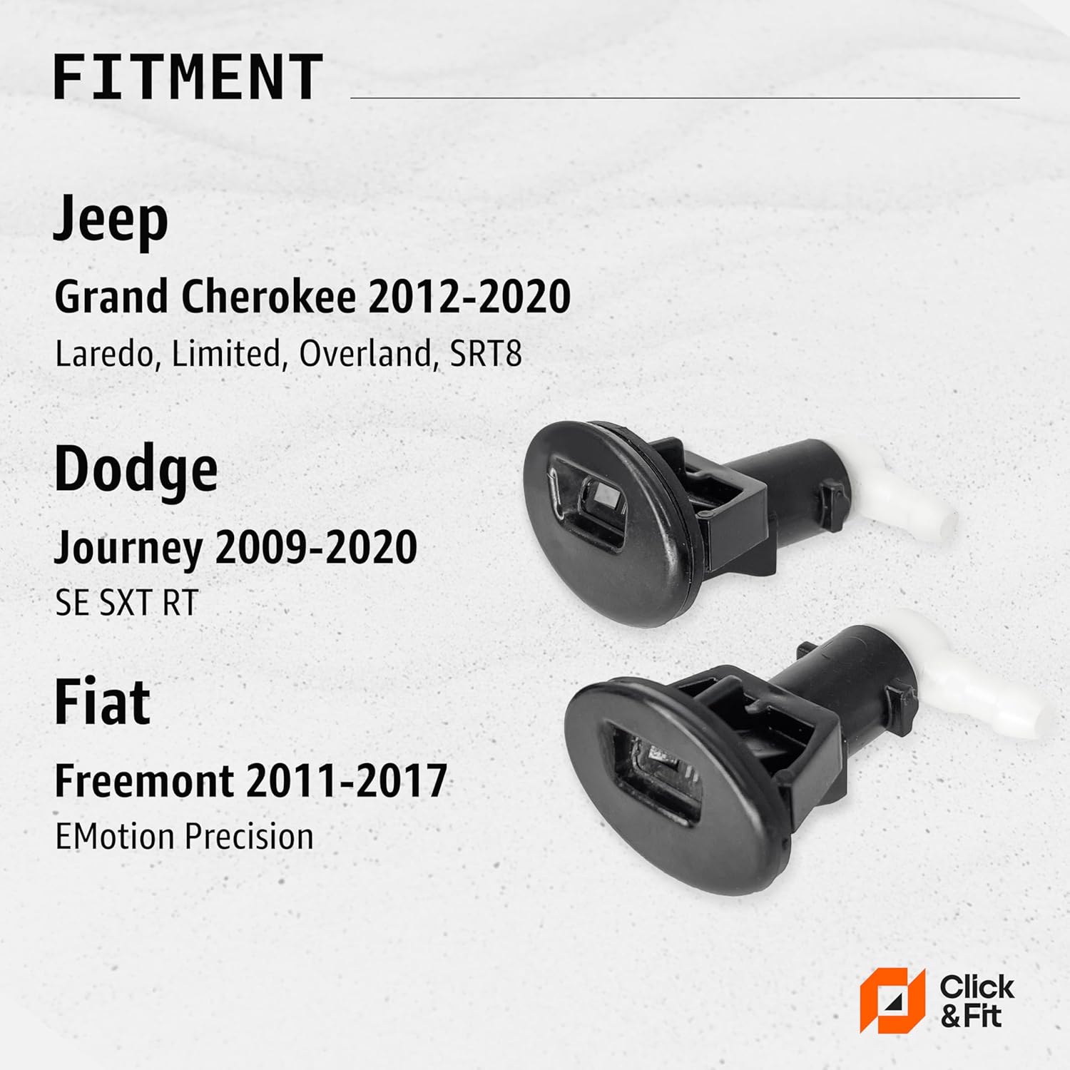 Click&Fit Rear Windshield Washer Nozzles compatible with Dodge Journey 2009-2020, Jeep Grand Cherokee 2012-2020, Fiat Freemont 2011-2017– Back glass wiper washer sprayers, 2pcs