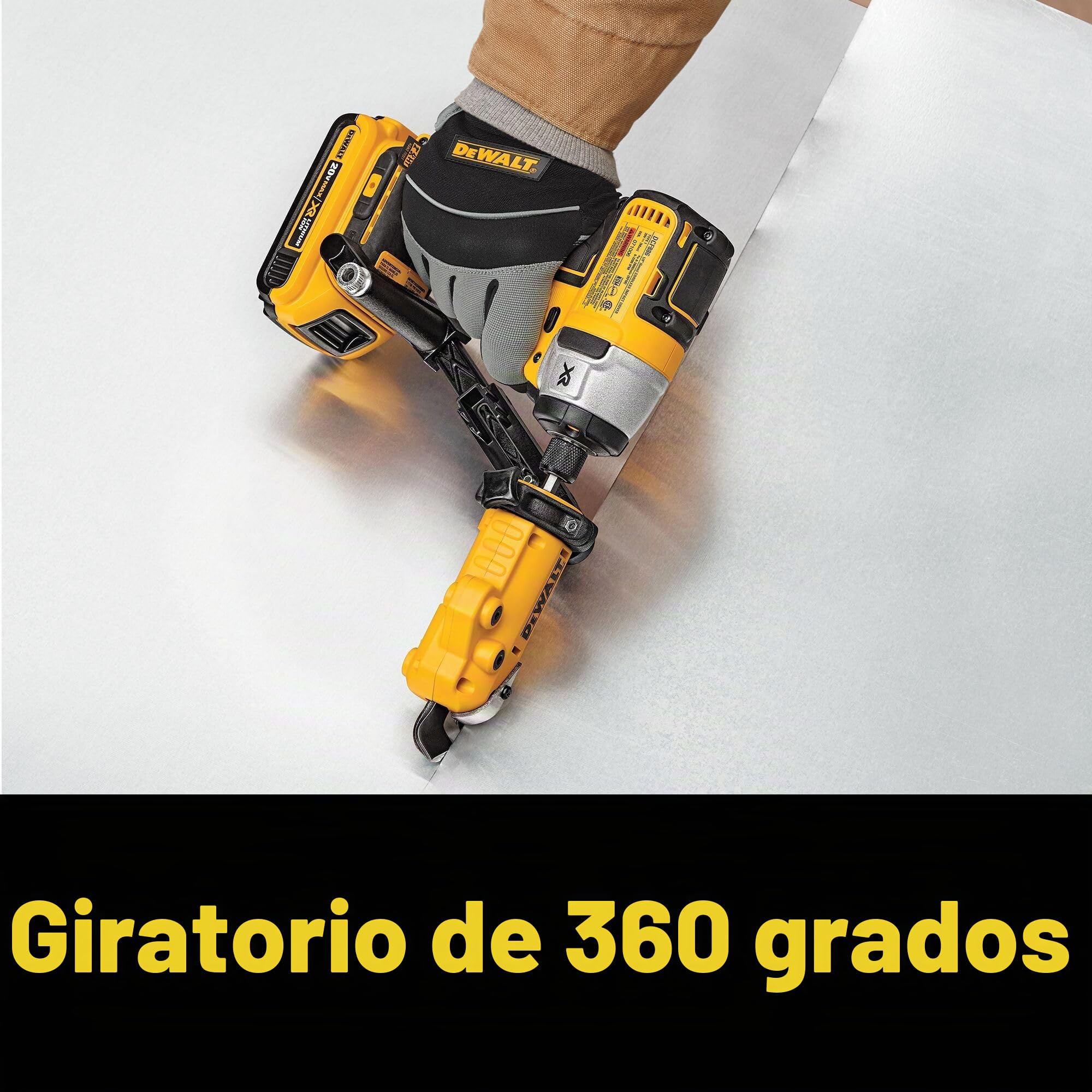 DEWALT Accesorio para taladro de corte de metal, listo para impacto, cabezal giratorio de 360 grados, corta material de 18 GA (DWASHRIR) (amarillo, negro)