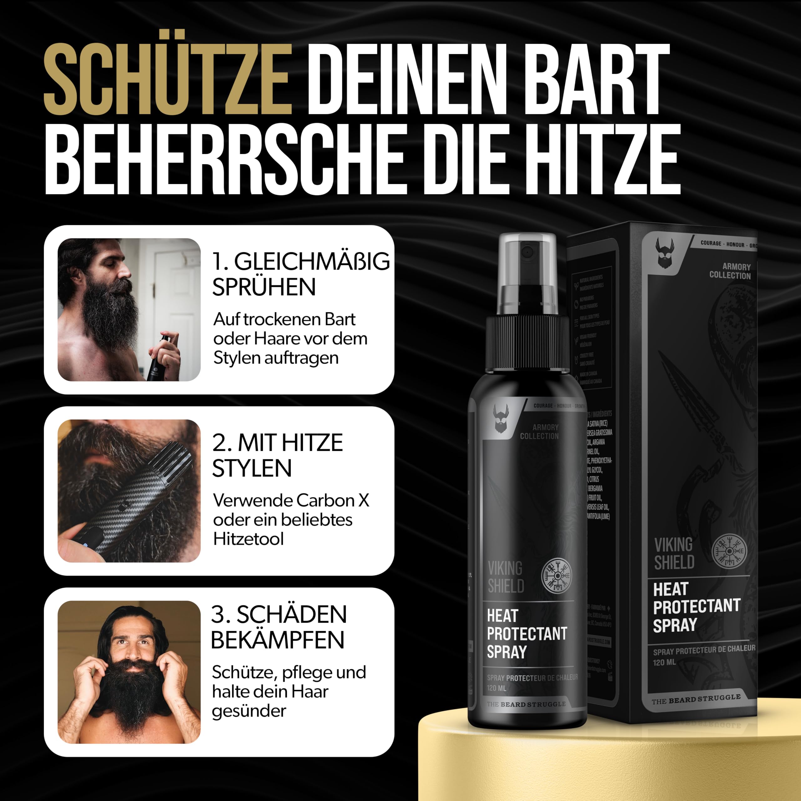 The Beard Struggle Hitzeschutzspray für Bart & Haar – Arganöl Spray schützt bis 230 °C – Bartpflege & Styling für Männer 120 ml