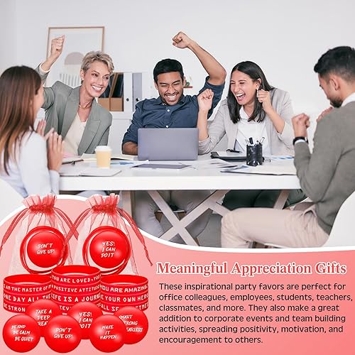 Miniatura 6 de Syhood 90 regalos motivacionales a granel incluye 30 bolas inspiradoras de estrés de 1.97 pulgadas a granel, 30 pulseras de silicona motivacionales
