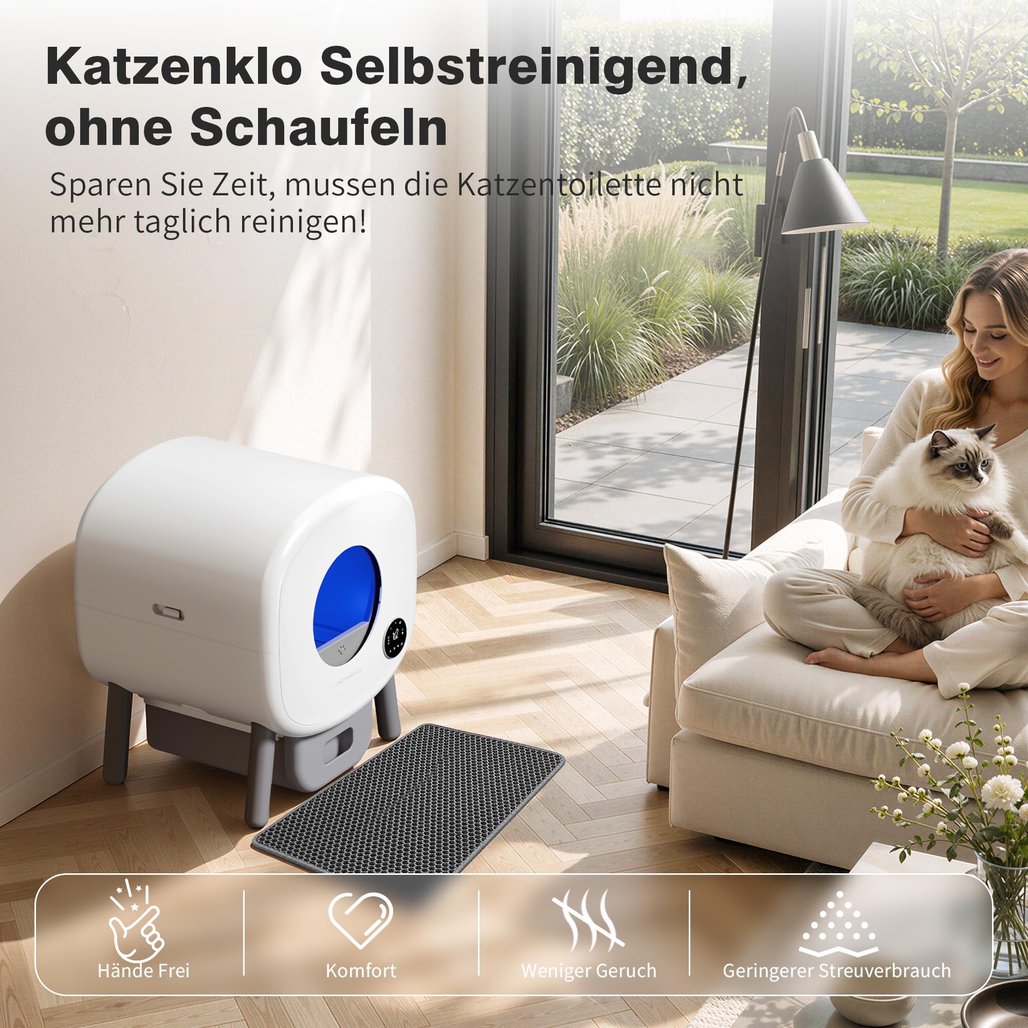 PHOTONSPACE Katzenklo Selbstreinigend XXL 95L, Automatische Katzentoilette