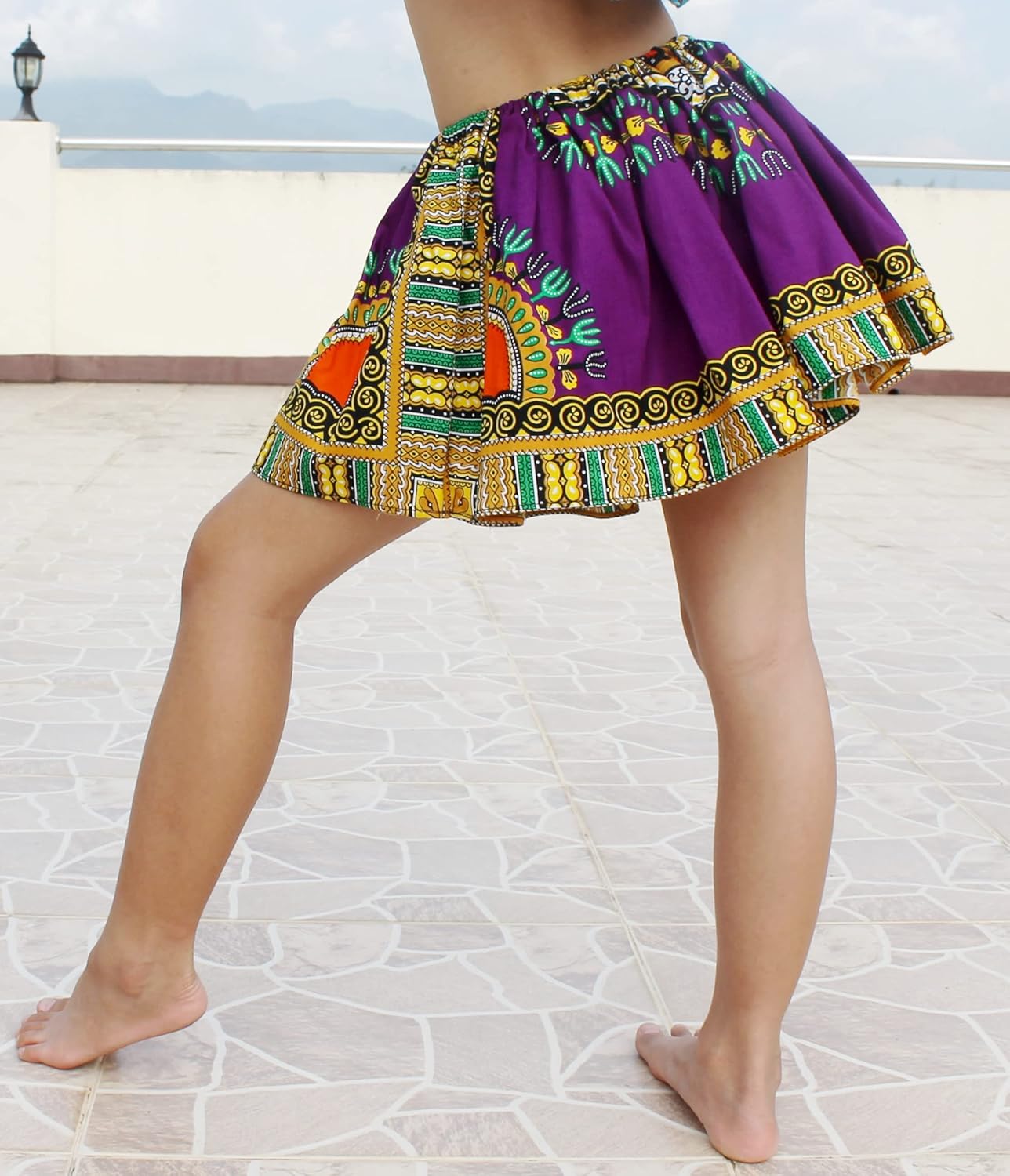 RaanPahMuang Mini Gypsy Childrens Africa Dashiki Art Pullsting Girls Dance Skirt, Byzantium Violet