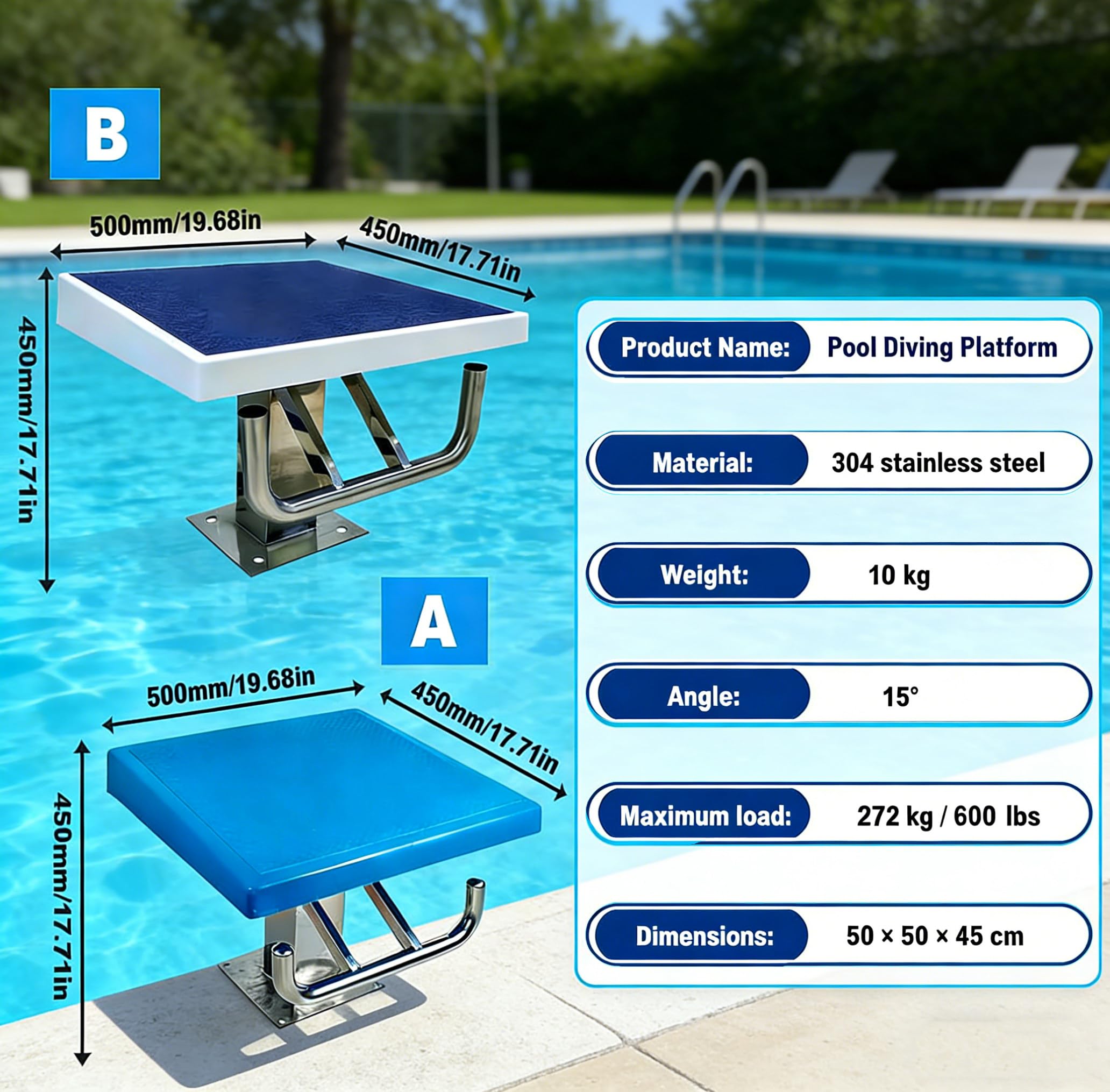 Generico Trampolino per Tuffi da Piscina con Superficie Antiscivolo, Piattaforma inclinata di 15° per allenamenti e competizioni di Nuoto, Facile Installazione, Durevole e sicura per Un'Esperienza di