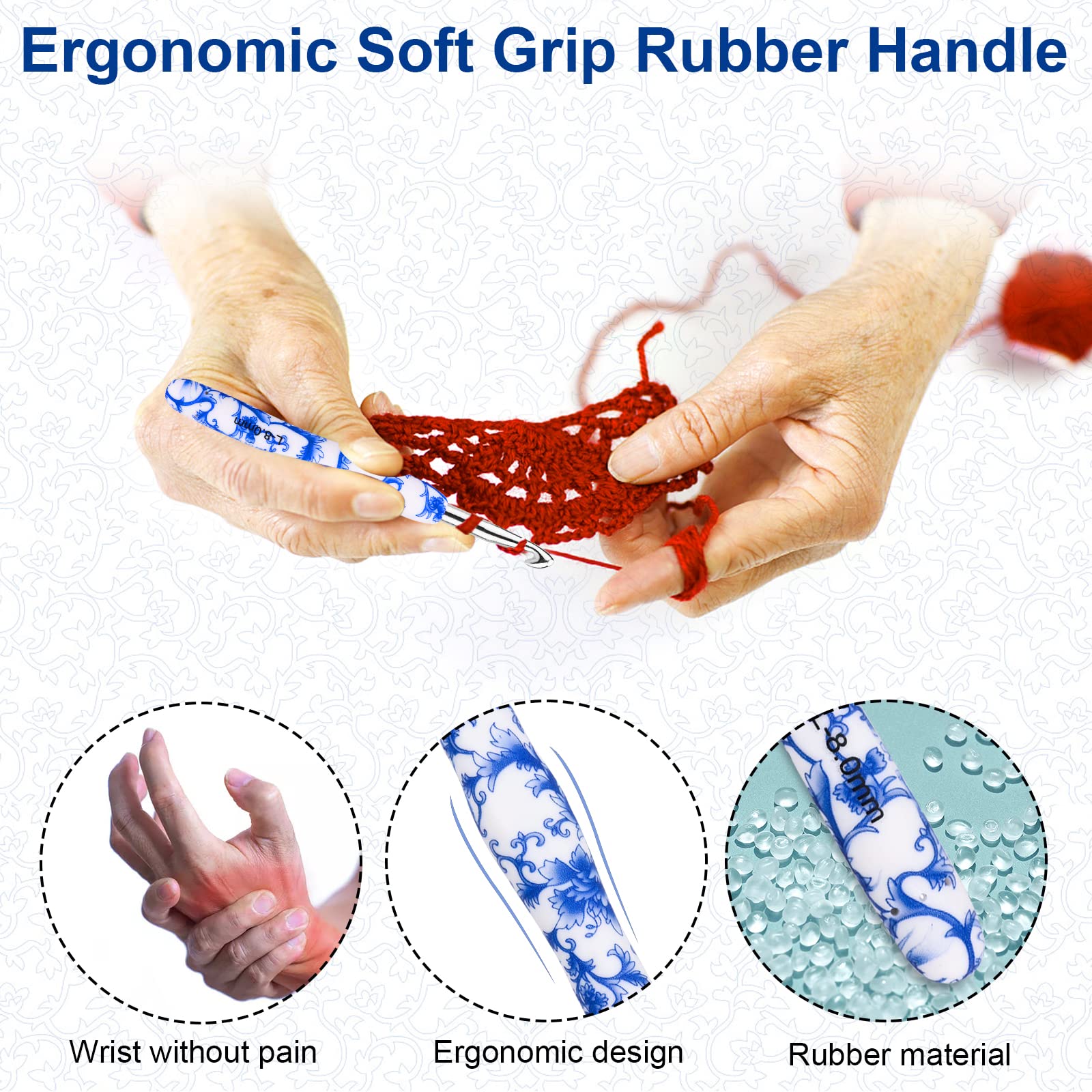 BCMRUN Gancho de ganchillo grande de 8 mm, agarre ergonómico, mango suave, para manos artríticas, agujas de tejer extralargas para principiantes e hilo de ganchillo (8 mm-0)