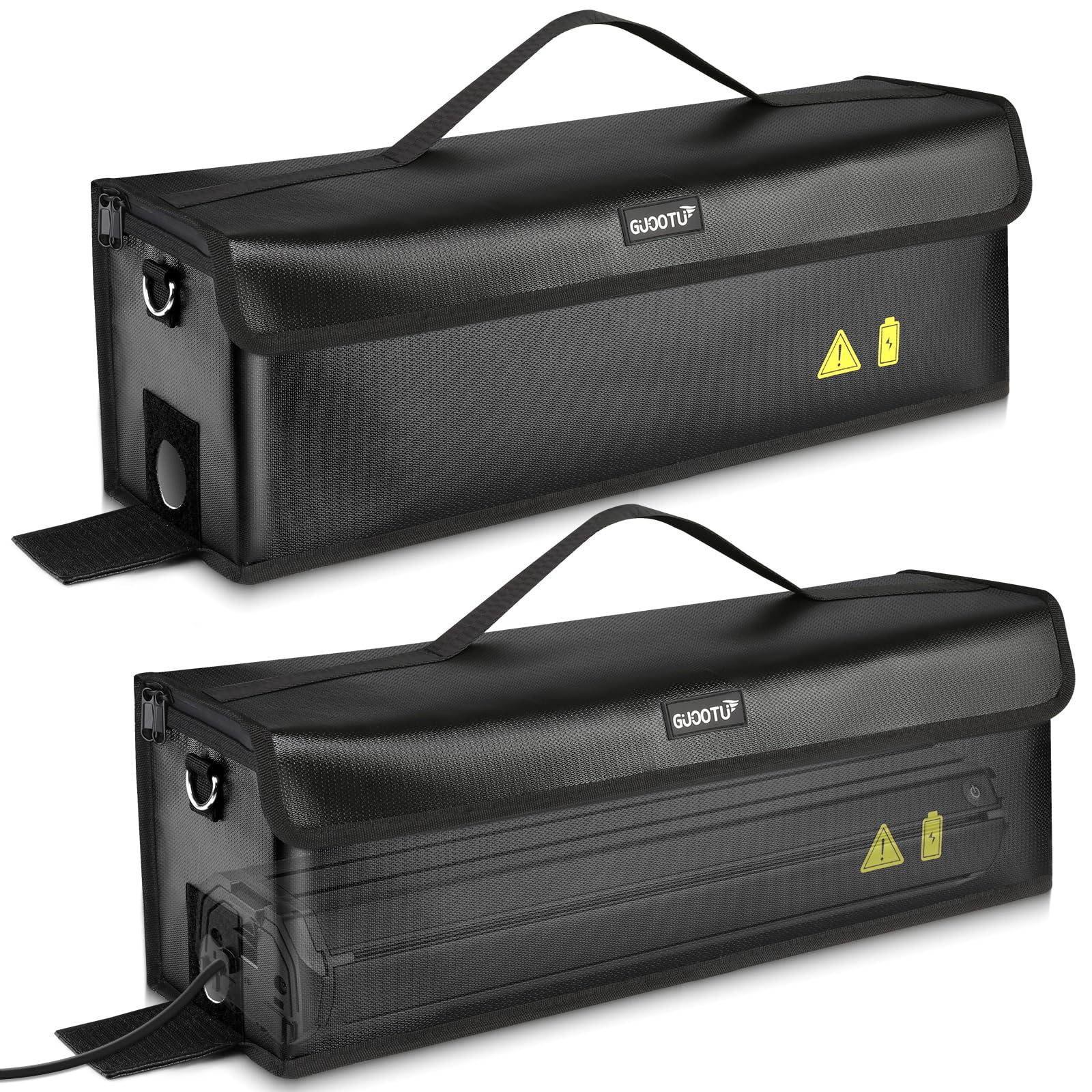 GUOOTU 2 Er Set Ebike Akku Tasche,Feuerfest bis 1400 °C,für Lagerung,Transport, Akku Tasche Wasserdicht Explosionssicher,Ebike akku schutzhülle Großraum (2, 49 x 15 x 15cm -2 Stück)
