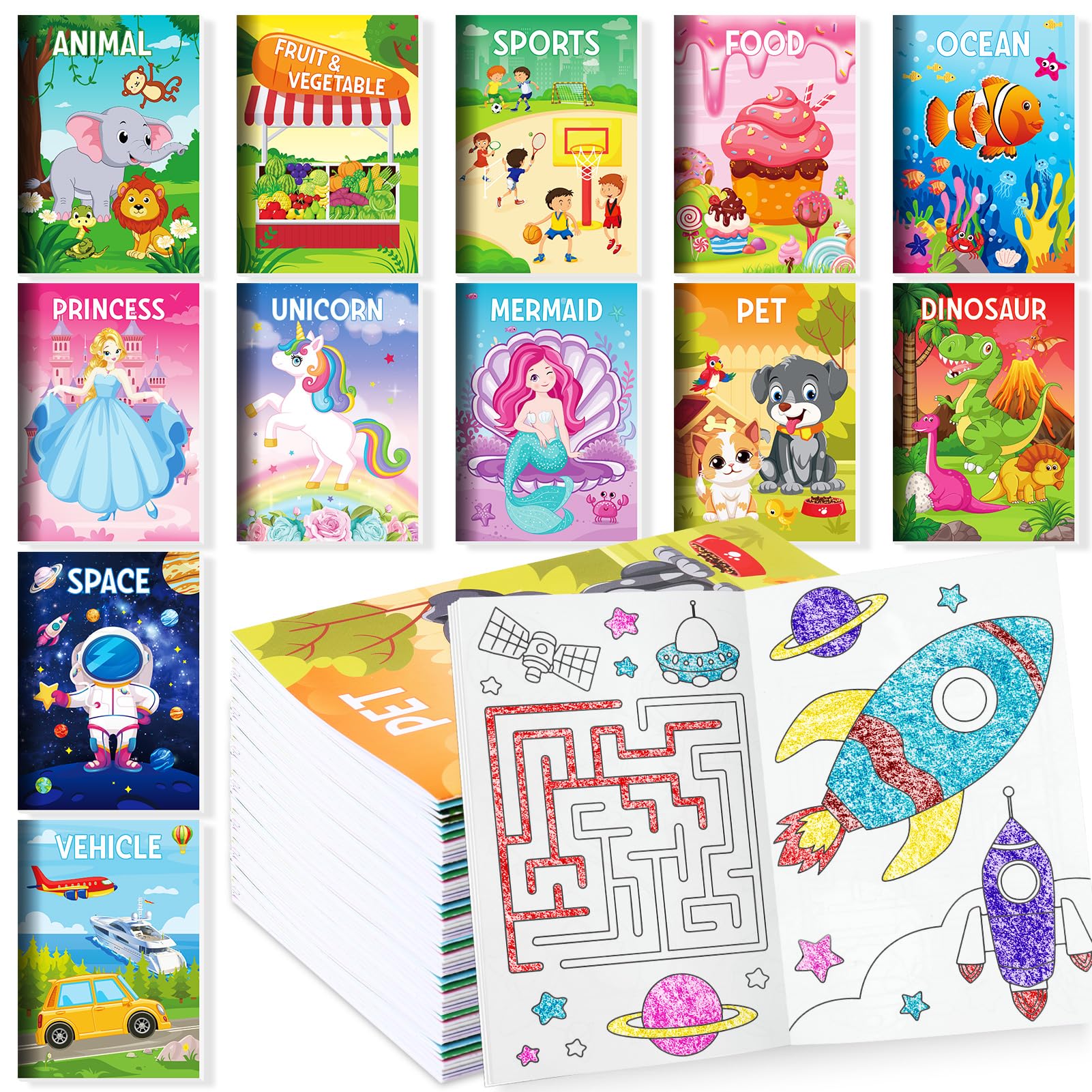 12 Coloring Books For Kids Party Favors Bulk Mini Coloring Books For Ages 2-4-8-12 Small Activity Books For Unicorn Dinosaur Mermaid Animal Birthday Party Gifts Goodie Bags Stuffers Classroom Travel