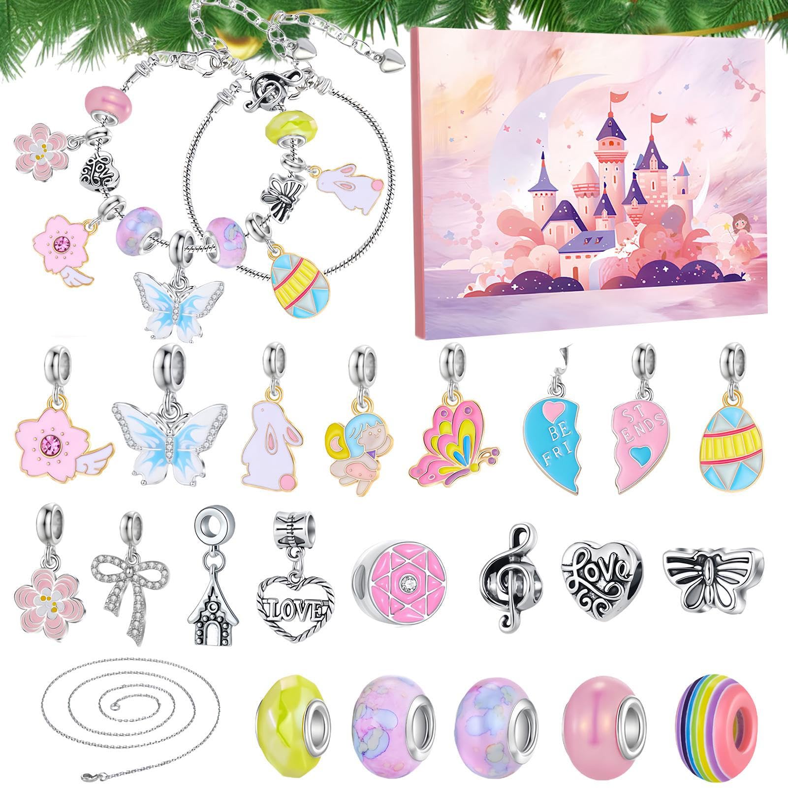 Aitsite Calendario De Adviento 2025 Para Niñas – Joyas DIY Con 22 Abalorios Y 2 Pulseras, 24 Días De Sorpresas Navideñas