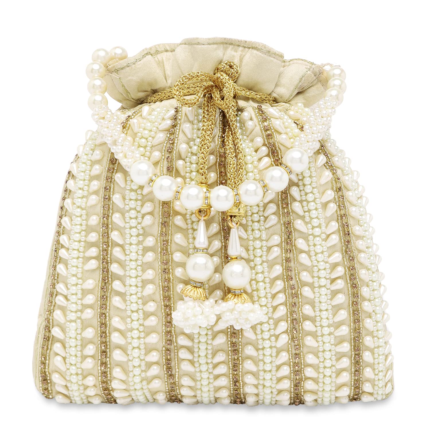 Peora Cream Potli Bags for Women Girls Evening Bag Clutch Ethnic Bride Purse with Drawstring (B0B5ZGTFKD) Amazon Price History, Amazon Price Tracker