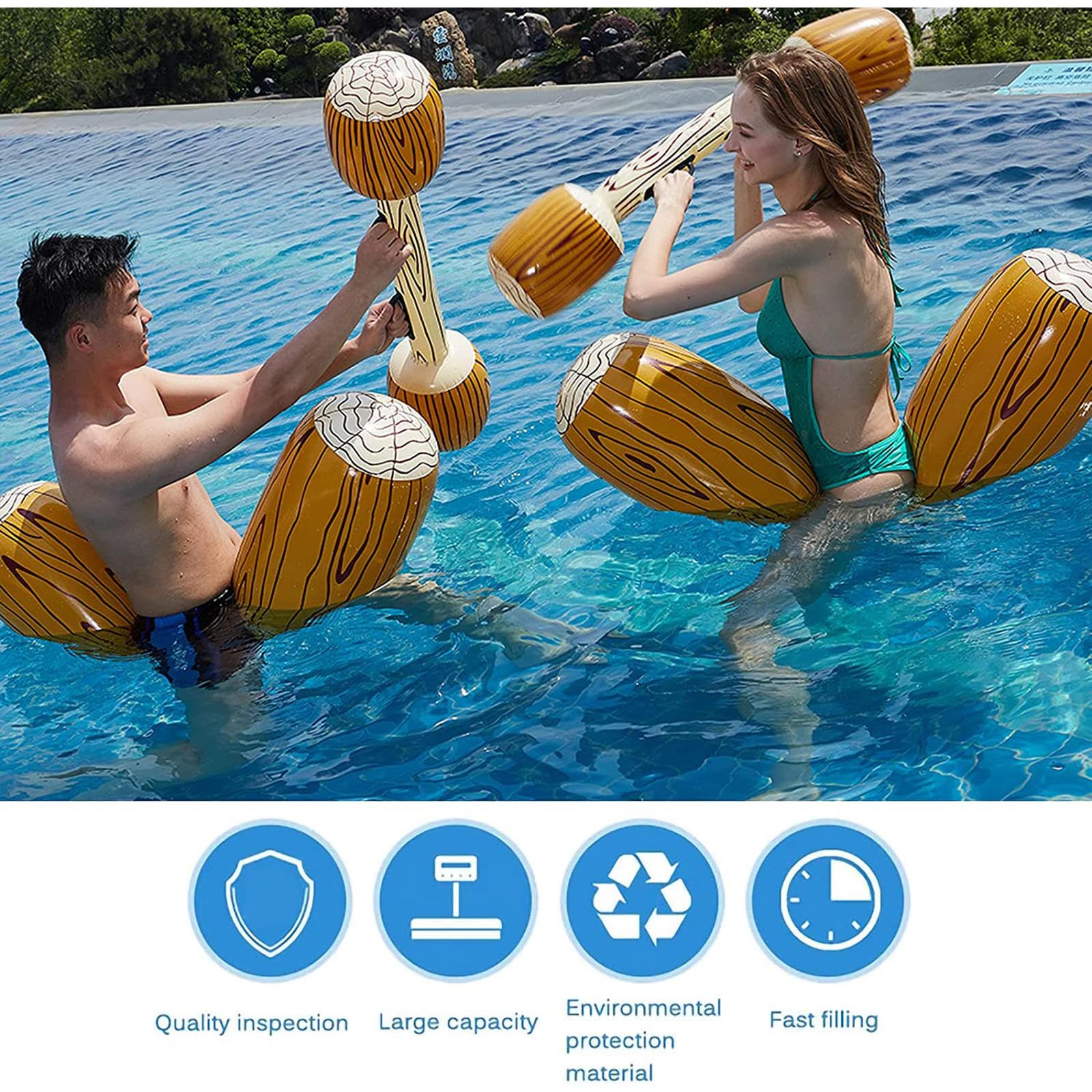 ZHODADA 2× Flotteurs Gonflables Combat – 4 Pièces (2 Bâtons + 2 Planches), 100 Kg, Pour Piscine/lac, Dès 12 Ans