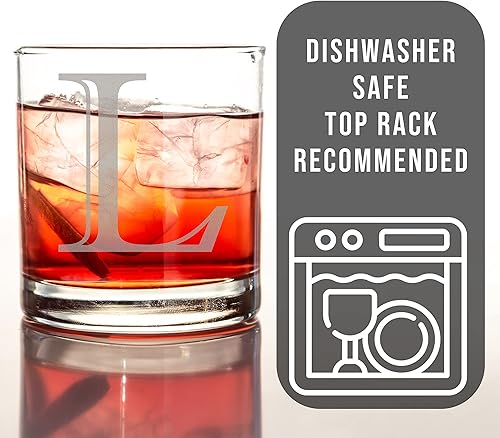 Miniatura 3 de Monograma grabado de 11 oz Whisky Rocks Glass (letra L), regalos personalizados de Bourbon A-Z para hombres, vidrio escocés personalizado a la