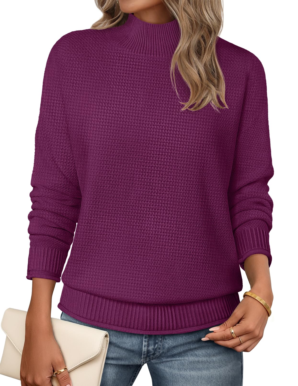 MEROKEETY Womens Turtleneck Long Sleeve Fall Cozy Knit Sweater 2026 Trendy | Loose Pullover, Ribbed Hem, Solid Color, Drop Shoulder, Casual Jumper Top, Cozy Outfits, Fall Fashion, Warm Winter Clothing