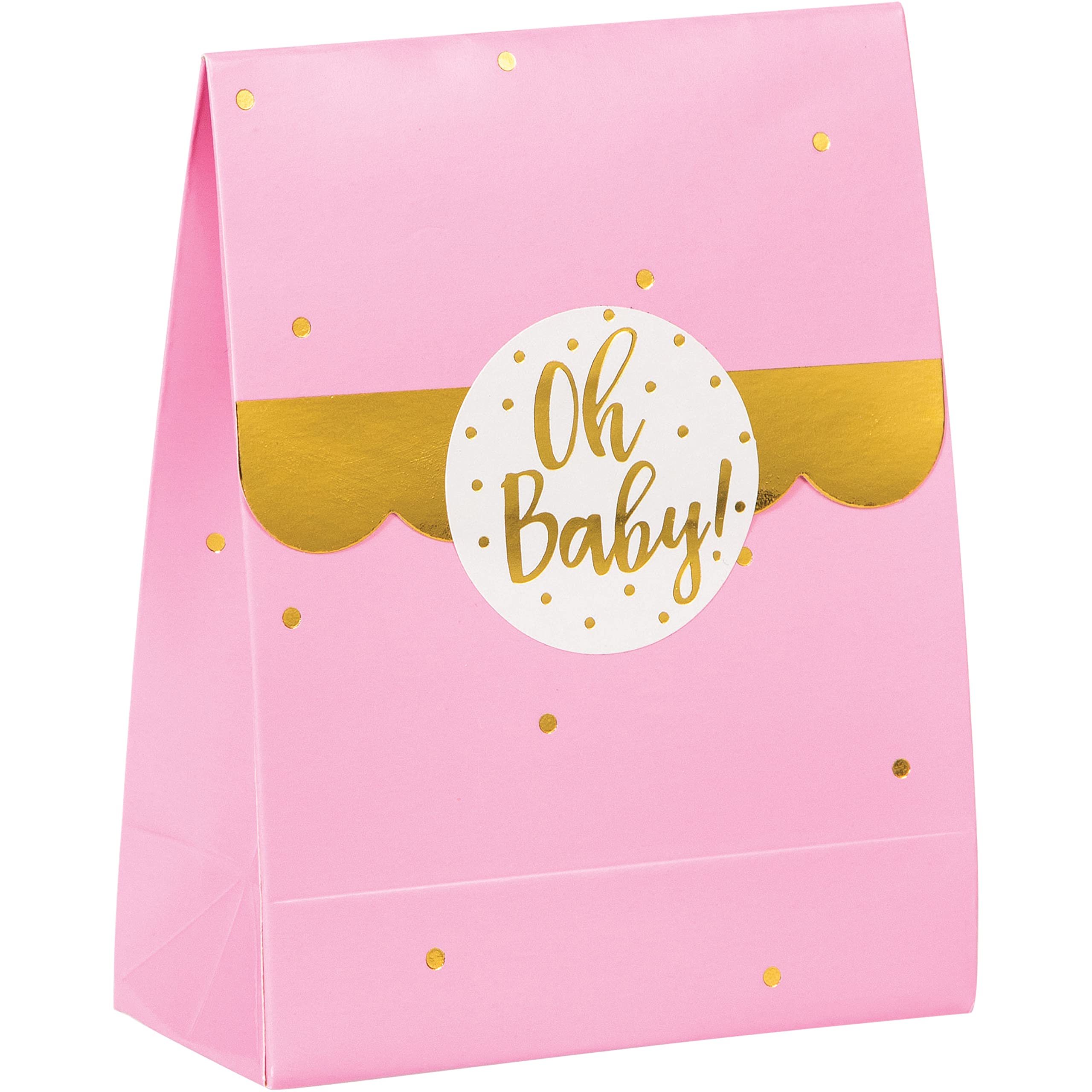 Pink and Gold Oh Baby Favor Bags with Stickers, 24 ct