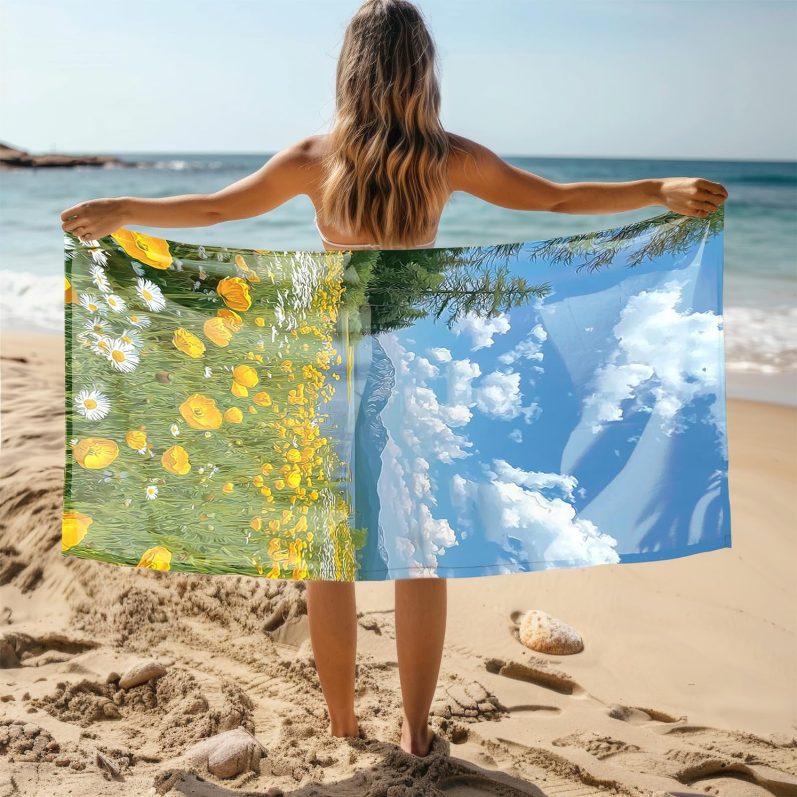 Tapis de Plage XXL Anti Sable Bleu Serviette Piscine Adulte,Natte De Plage Pliable, Voyage Accessoires De Plage Camping,Serviette de Bain Personnalisée