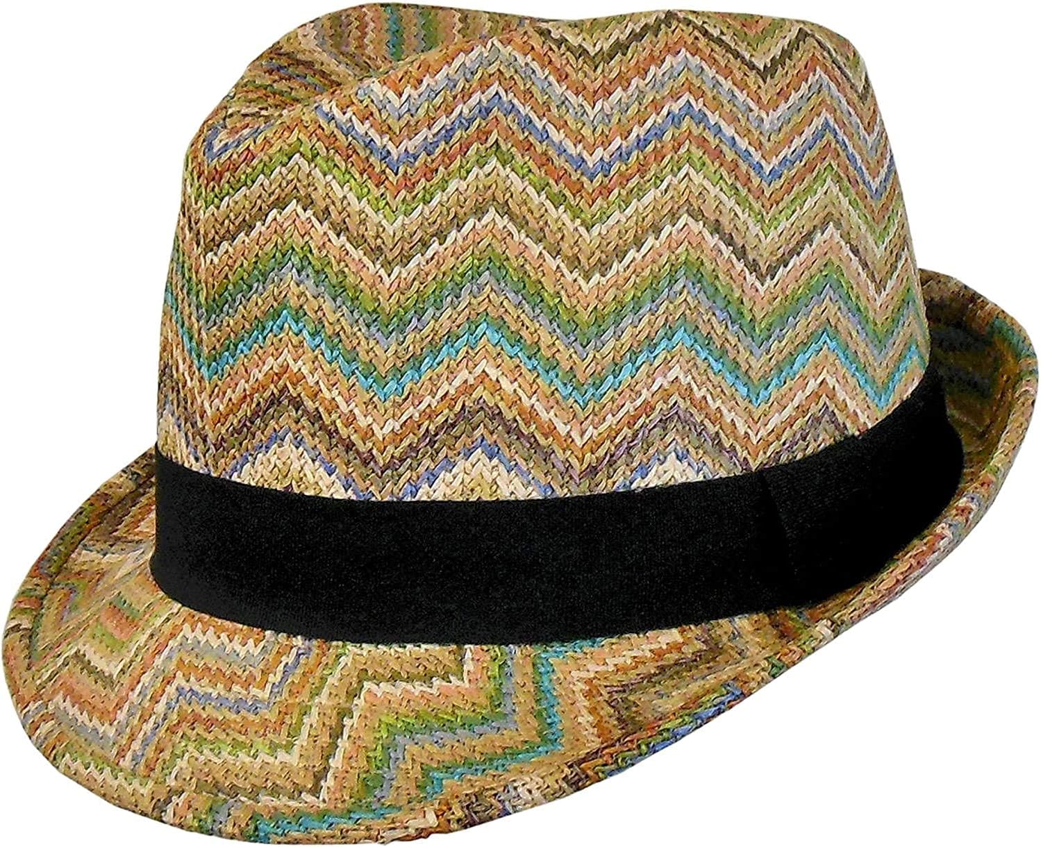 Bohemian Summer Straw Fedora Hat with Zigzag Wave Pattern