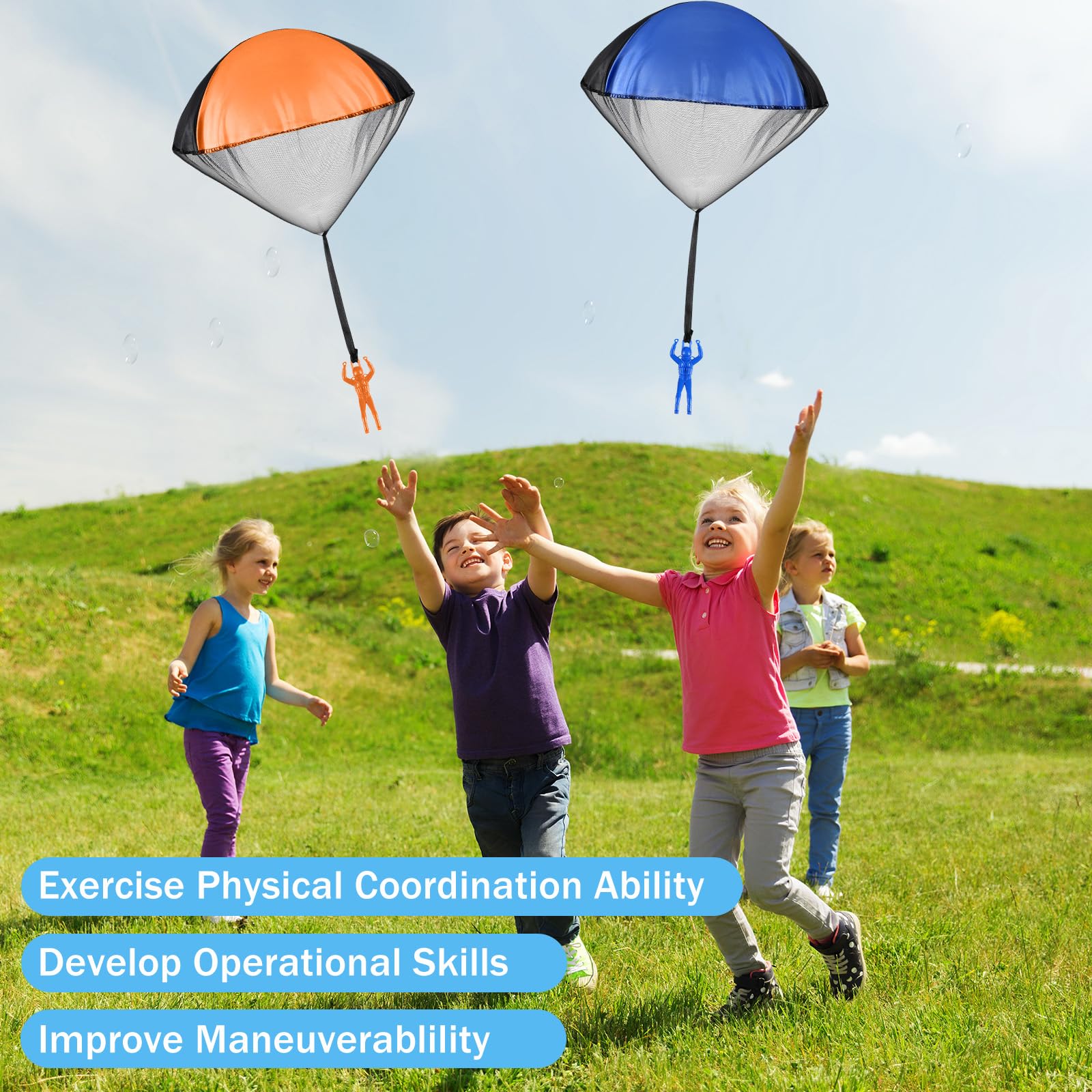 25 piezas de juguete de paracaídas para niños y niñas, juguete de lanzamiento de paracaídas para hombres, pequeños juguetes voladores al aire libre para patio trasero, campamento, fiesta, 4