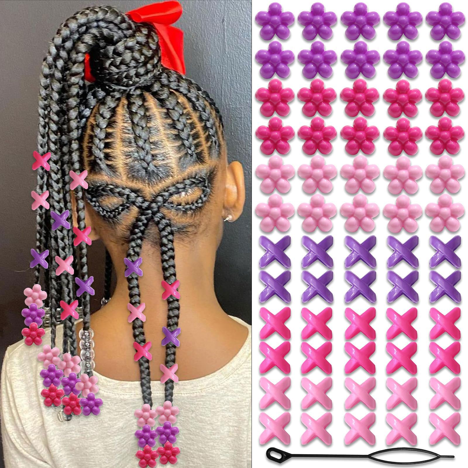 Auroriel – 90 Perles à Cheveux En Silicone Doux – Pour Tresses, Coiffures Enfants Et Adultes – Set Dégradé Rose, Avec Enfileur