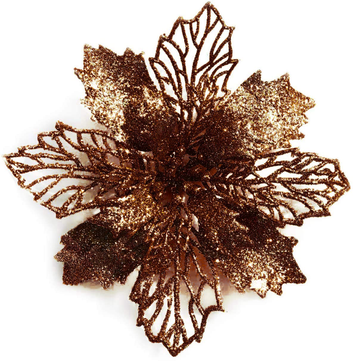Confezione da 12 stelle di Natale artificiali, glitterate, decorazione per ghirlanda natalizia e albero di Natale, diametro 16 cm, con 12 aghi verdi flessibili