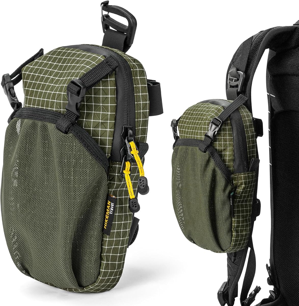 Bolsa para correa de mochila HIKEMAN - Bolsa para teléfono de mochila, mochila impermeable para correa de hombro, bolsa de fijación de bolsillo para teléfono para excursionistas, bolsa ligera al aire libre para senderismo, viajes, ciclismo (verde militar)