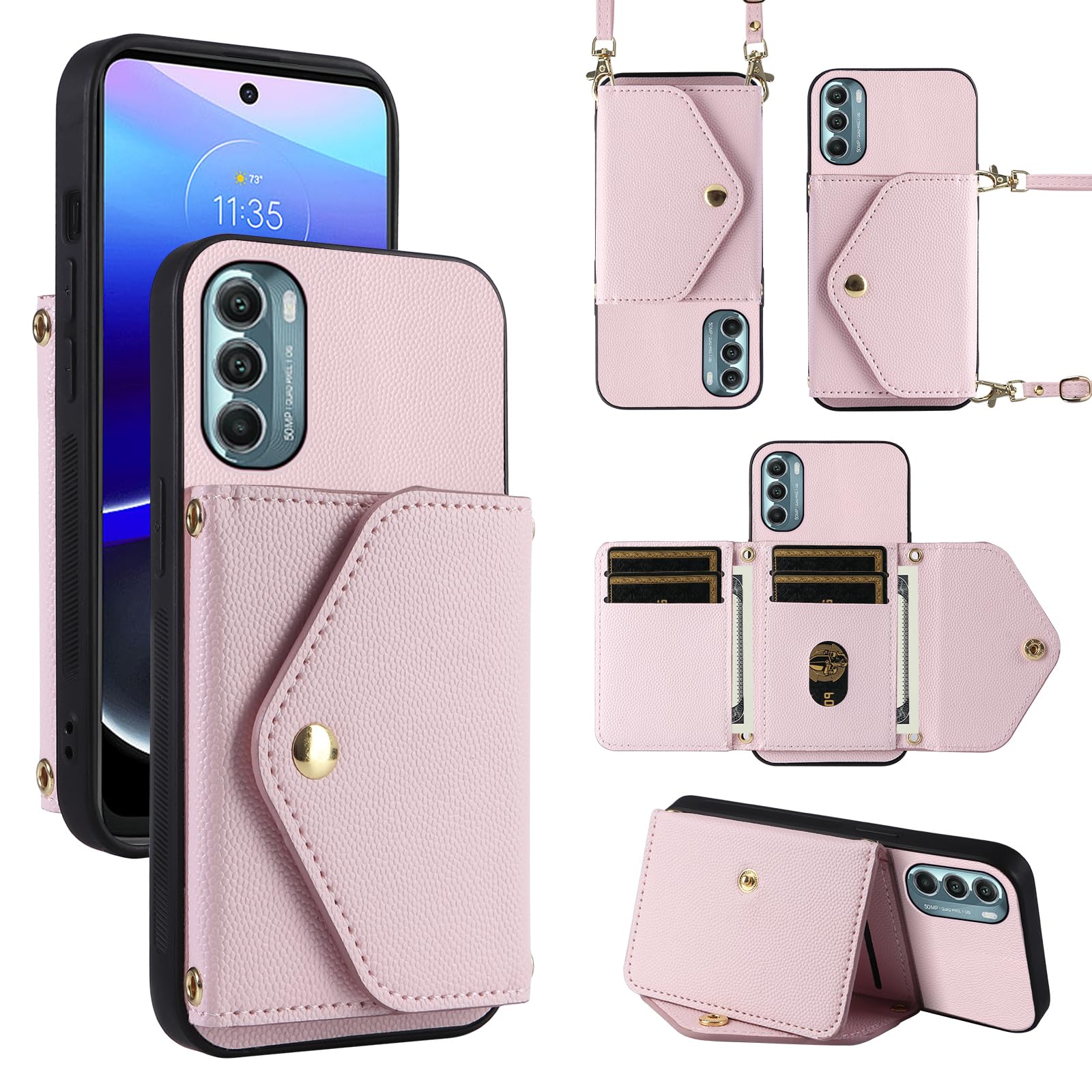 Dibosom Minimalist Wallet Case for Motorola Moto G Stylus 5G 2022 with Shoulder Strap,6 Card Slots Thin Slim Flip Purse,Credit Card Holder Stand Phone