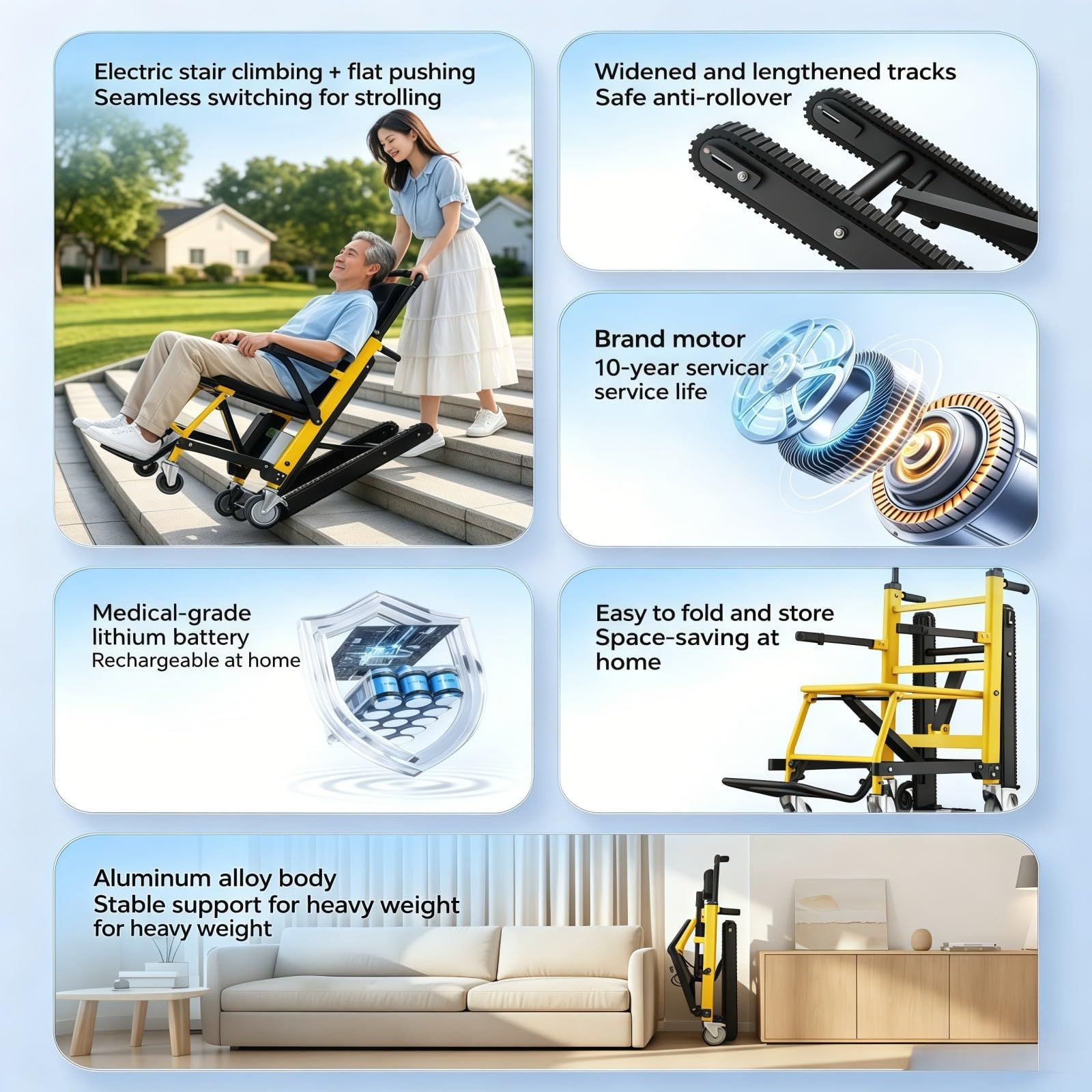 Silla De Ruedas Eléctrica para Subir Escaleras, para Adultos, 28 Kg, Capacidad Máxima De 100 Kg,Aluminio De Alta Resistencia; para Personas Mayores O Pacientes con Discapacidad.