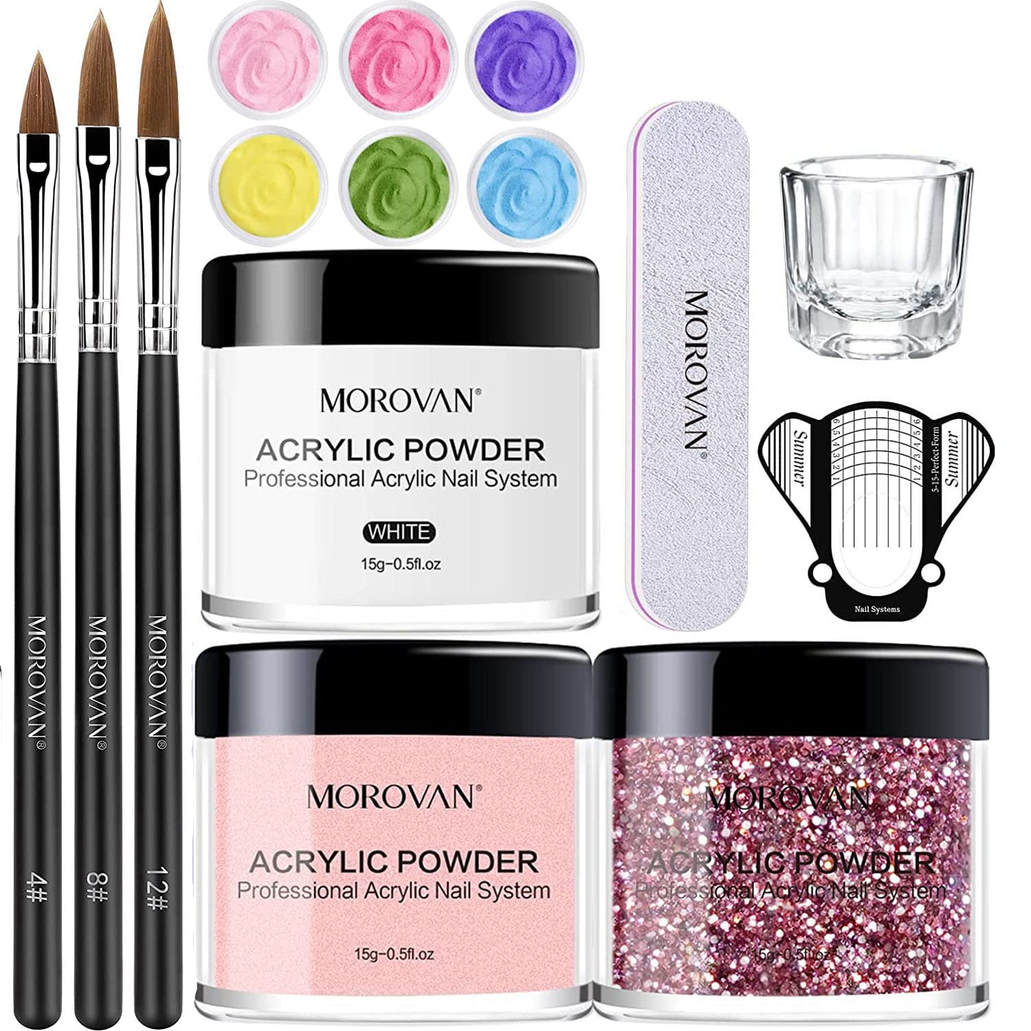 Morovan Acrylic Nail Kit Acrylic Powder Set Professional Glitter Pink Clear Acrylic Nail Powders for Acrylic Nails Starters Kit