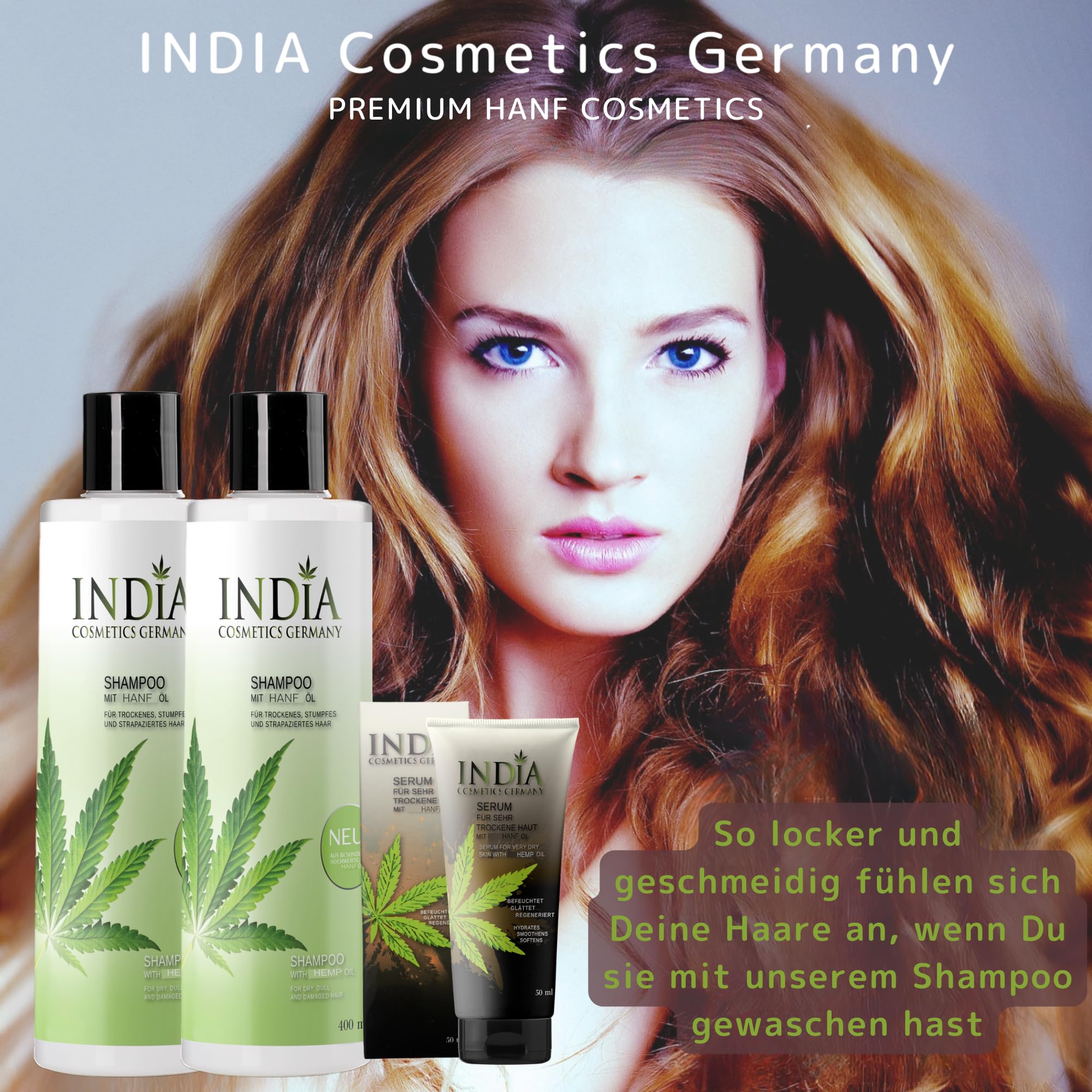 Shampoo Doppelpack mit Hanfsamen Vital-Öl. Premiumqualität mit 2x 400ml XXL Größe plus gratis Serum Haut Creme.