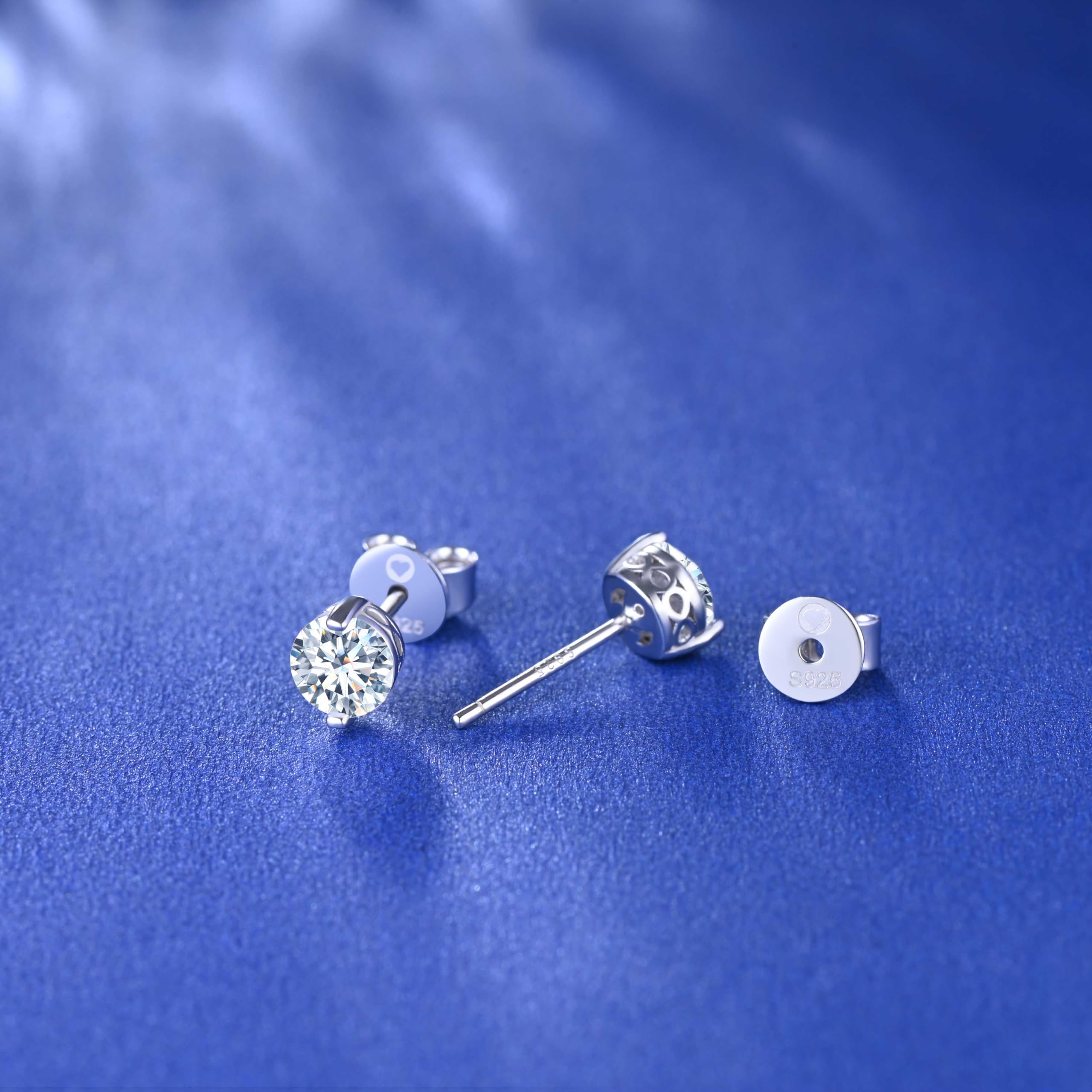 Boucles d'oreilles en diamant pour femme: clous d'oreilles en argent 925 avec 2 carats moissanites - couleur D clarté VVS1 6,5 mm diamant rond avec certificat GRA - bijoux de mariage