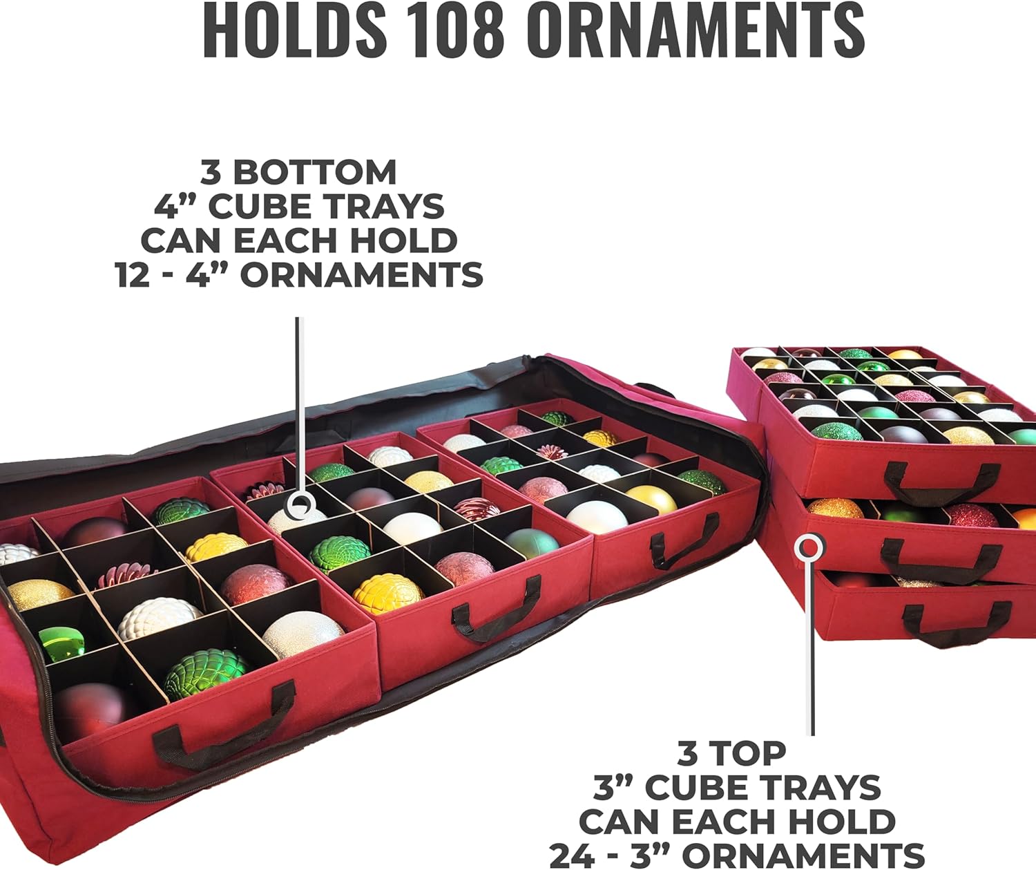 612 Vermont Flat Under Bed Ornament Storage Holds 108 Ornaments, 72 – 3” and 36 – 4” Ornaments (SB-40060-VT) - Image 2