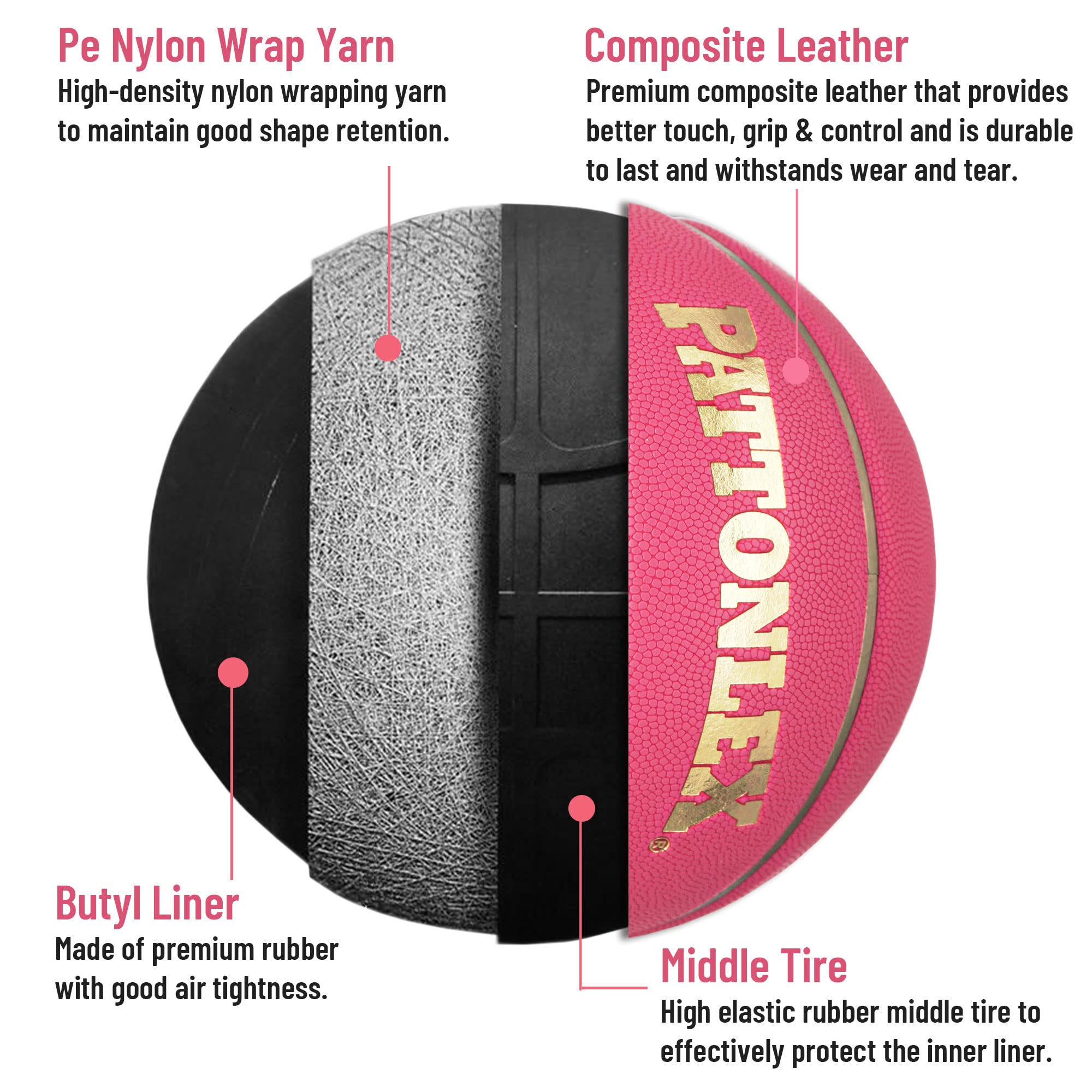 Balón de Baloncesto (72,4 cm, Talla 6, para Interior y Exterior, para Mujeres jóvenes (desinfladas)