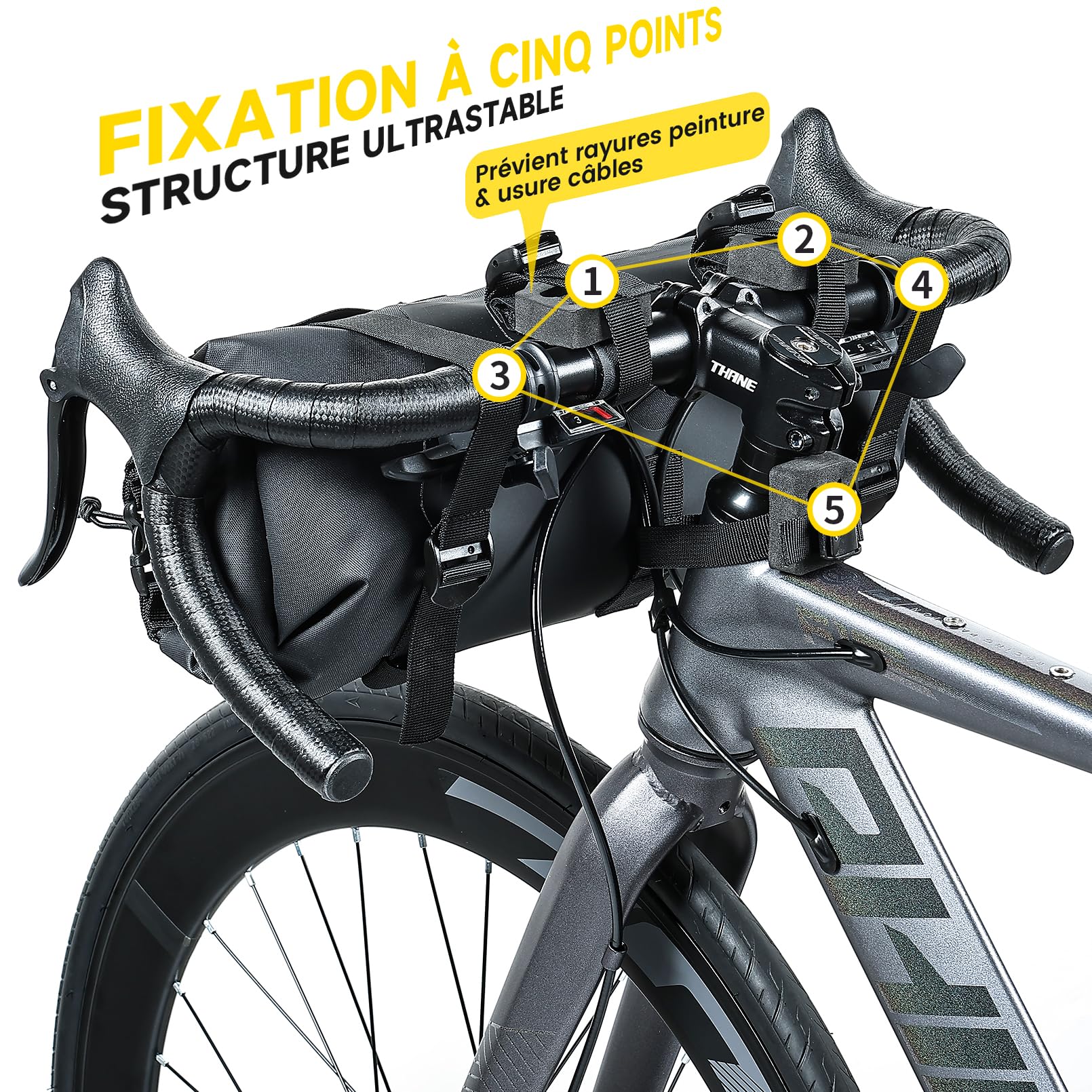9.5L Sacoche de Guidon Vélo, Sacoche Vélo Étanche Grande Capacité avec Bande Réfléchissante, Sac Avant pour Vélo Route VTT Électrique, Noir, et Filet Externe en Corde Élastique