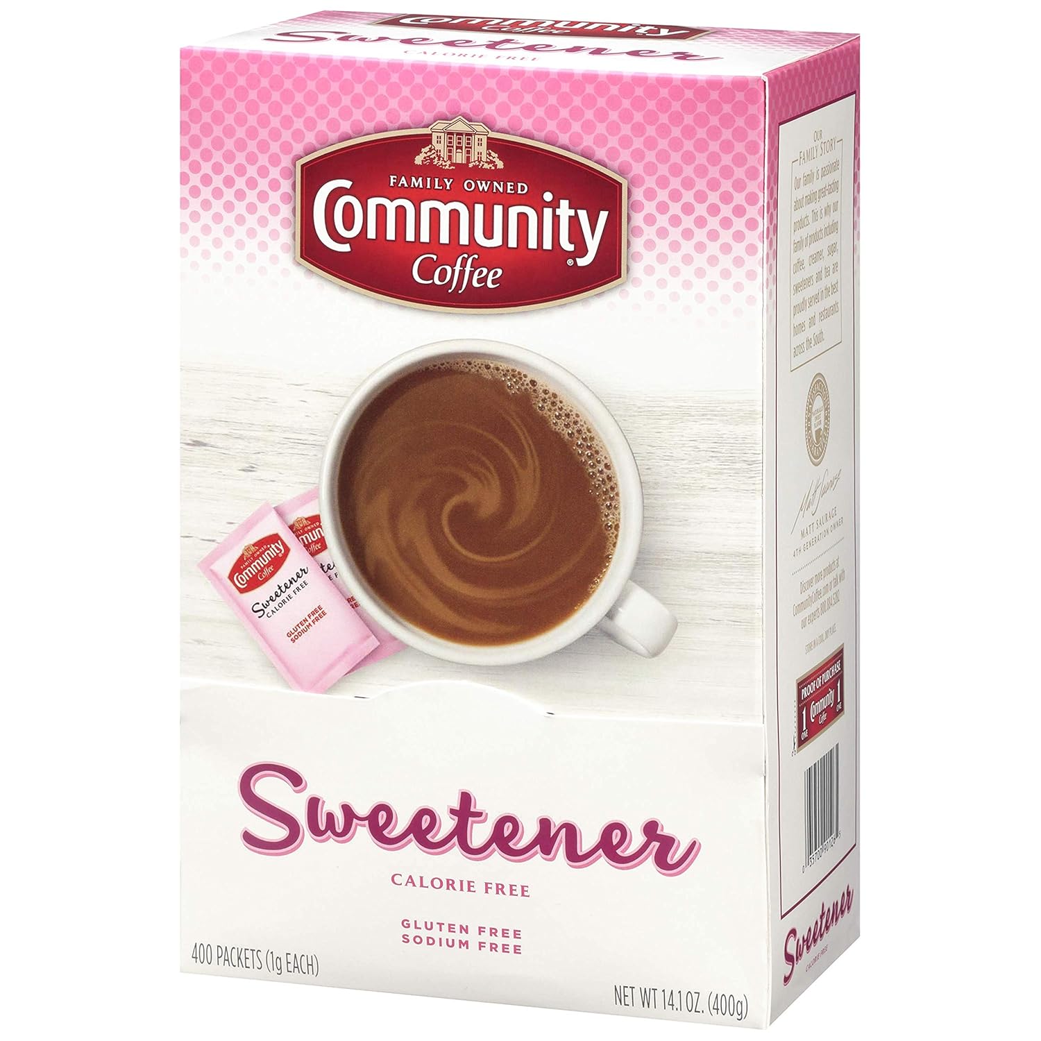 Community Coffee Pink Sweetener Packets, 1600 Count, 400 Count (Pack of 4)