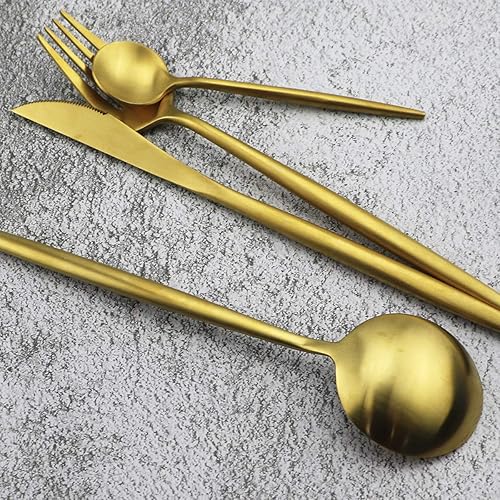 Miniatura 59 de Gugrida - Juego de cubiertos de lujo de 24 piezas de acero inoxidable 18/10 con acabado satinado, cubiertos de vajilla incluye cuchillo, tenedor