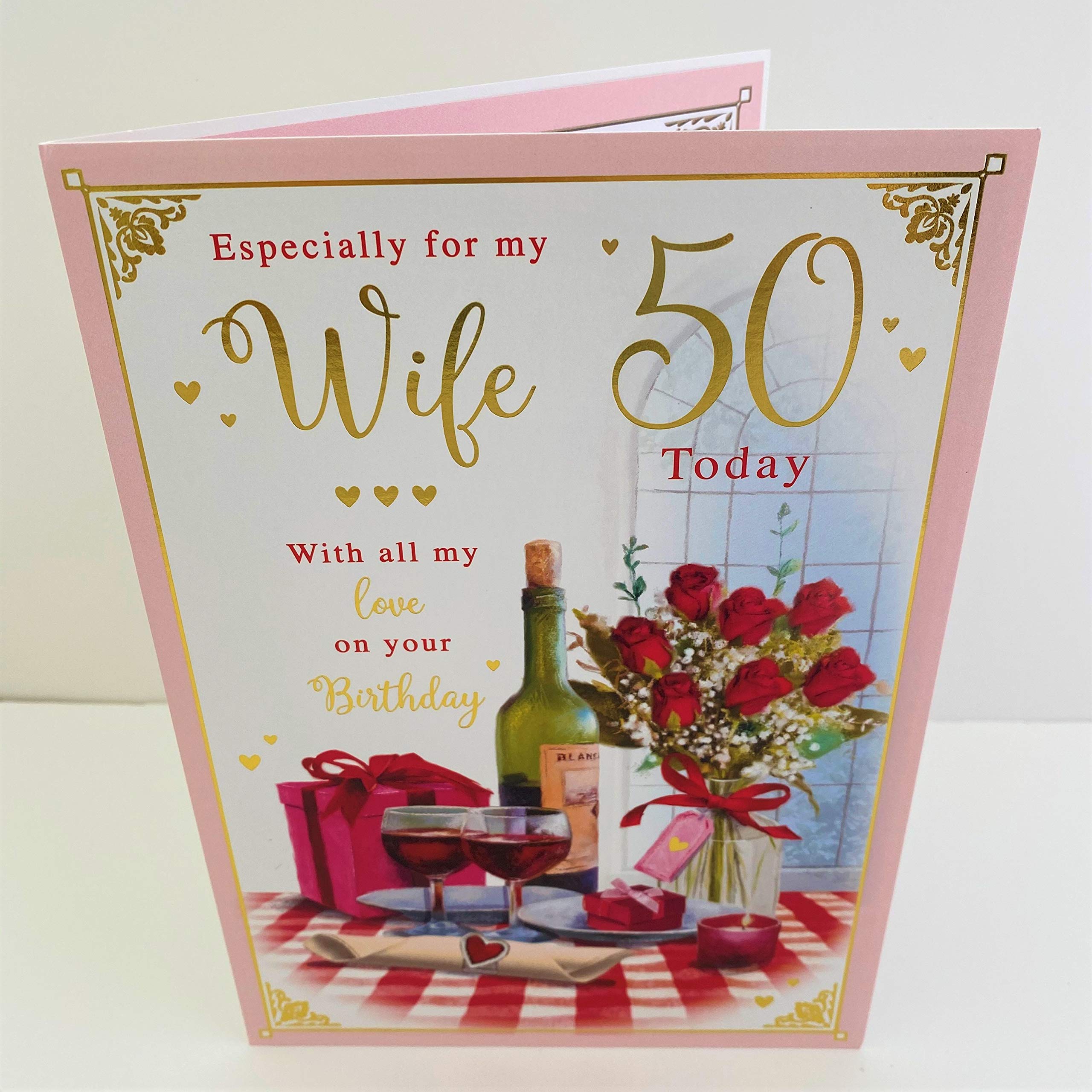 Nigel Quiney Geburtstagskarte – „Wonderful Wife“ Mit Kirschblütendesign, Goldgeprägt